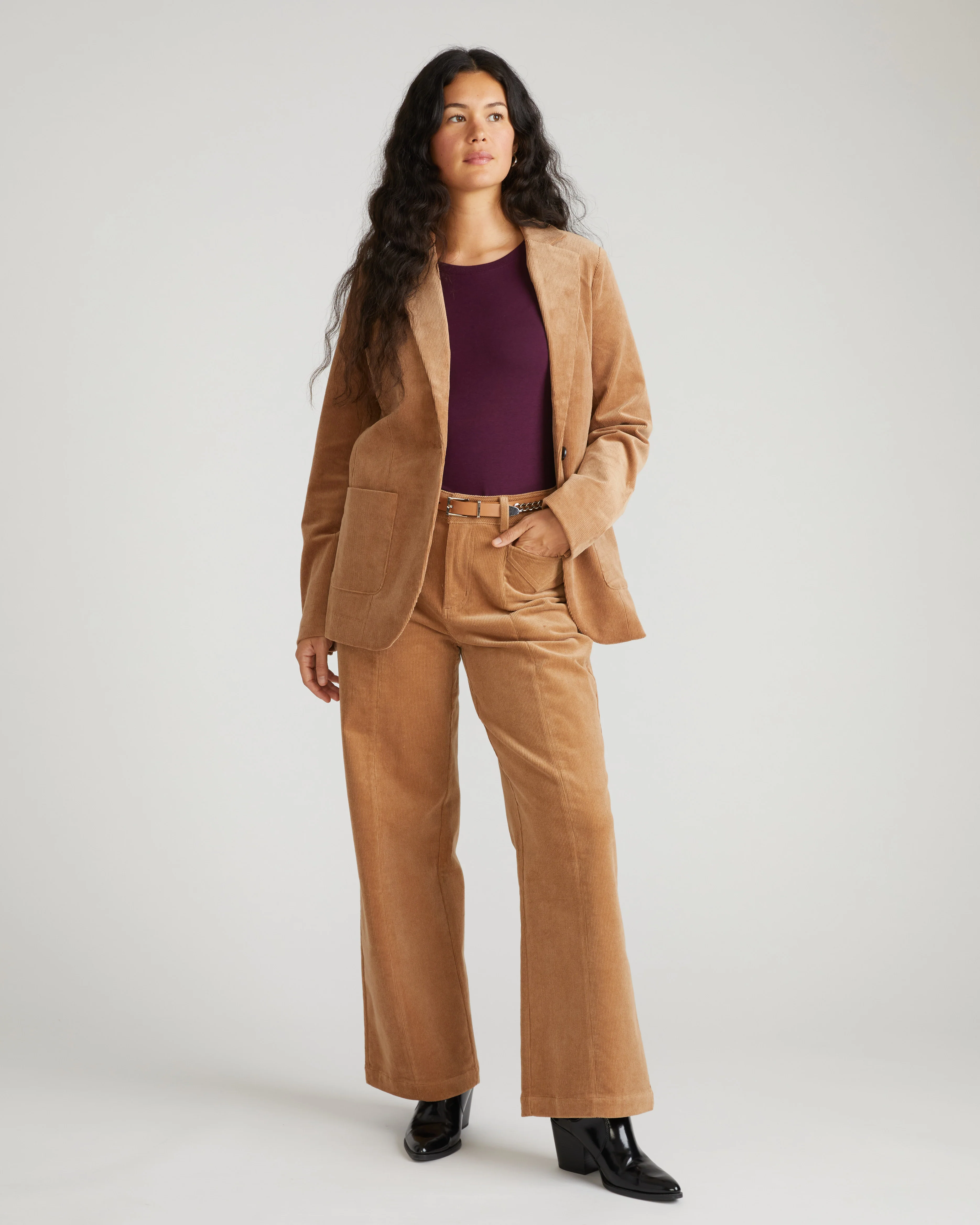 Camila Wide Leg Corduroy Pants - Classic Camel - Image 9