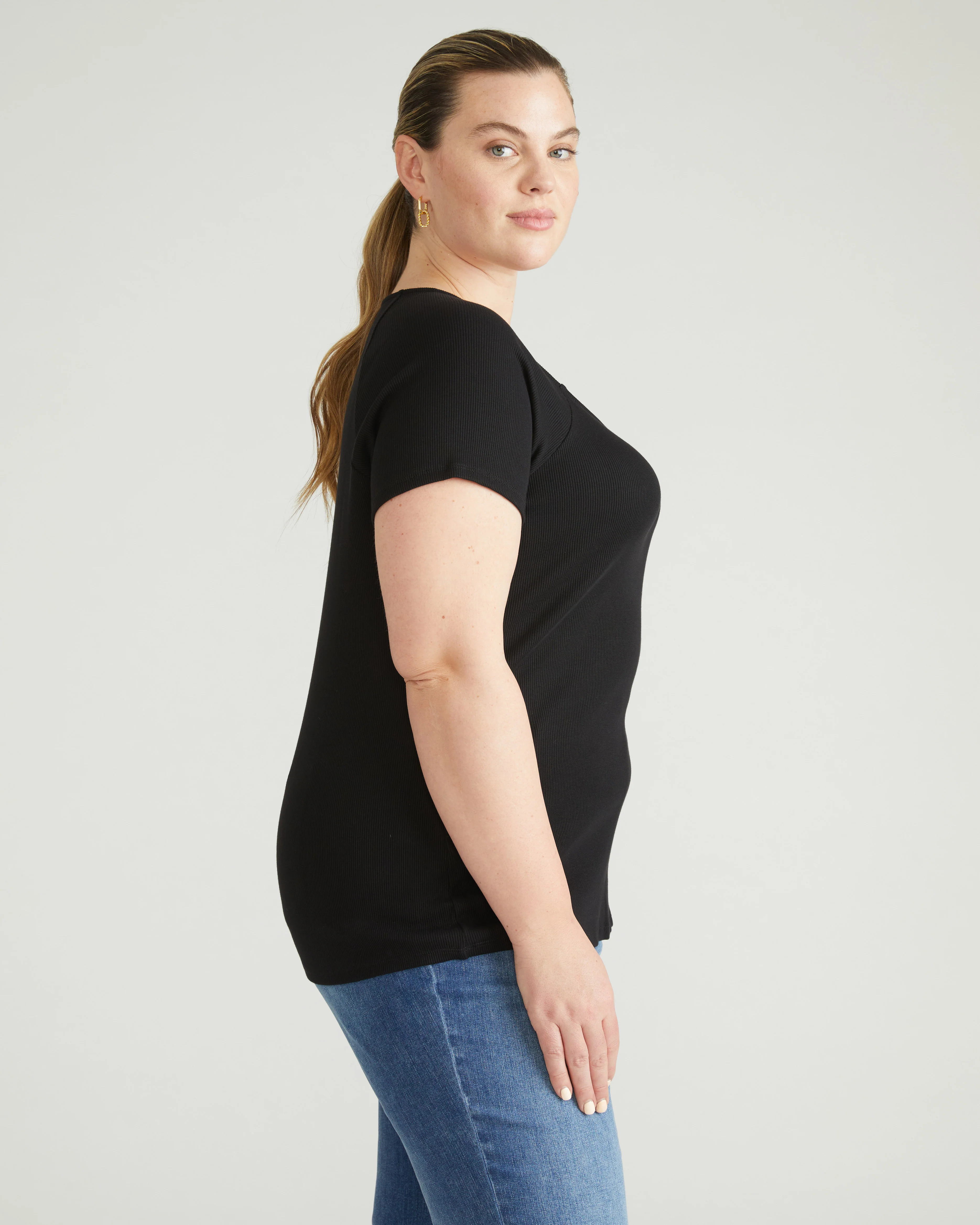 Carey Ribbed Sweetheart Tee - Black - Image 2
