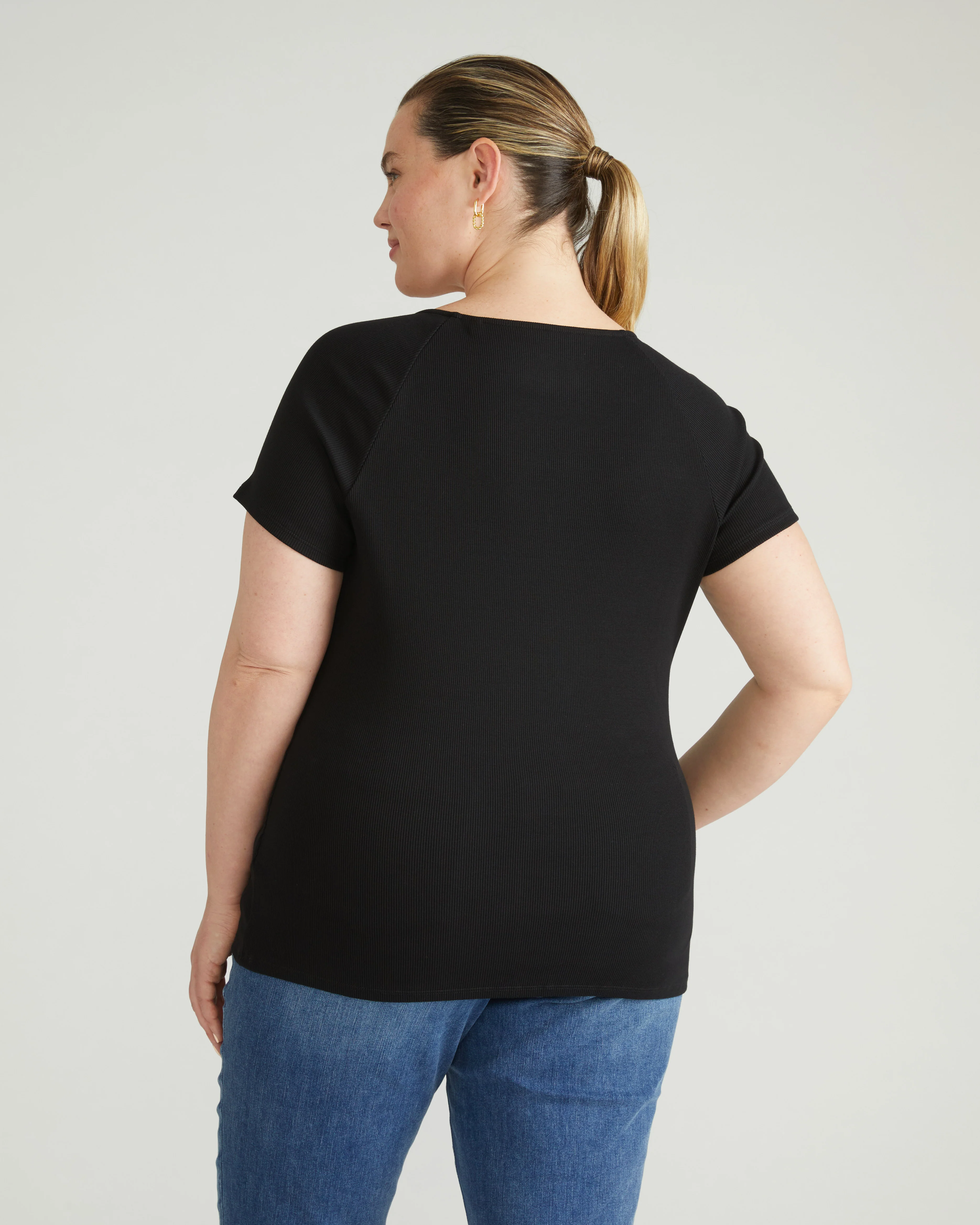 Carey Ribbed Sweetheart Tee - Black - Image 3