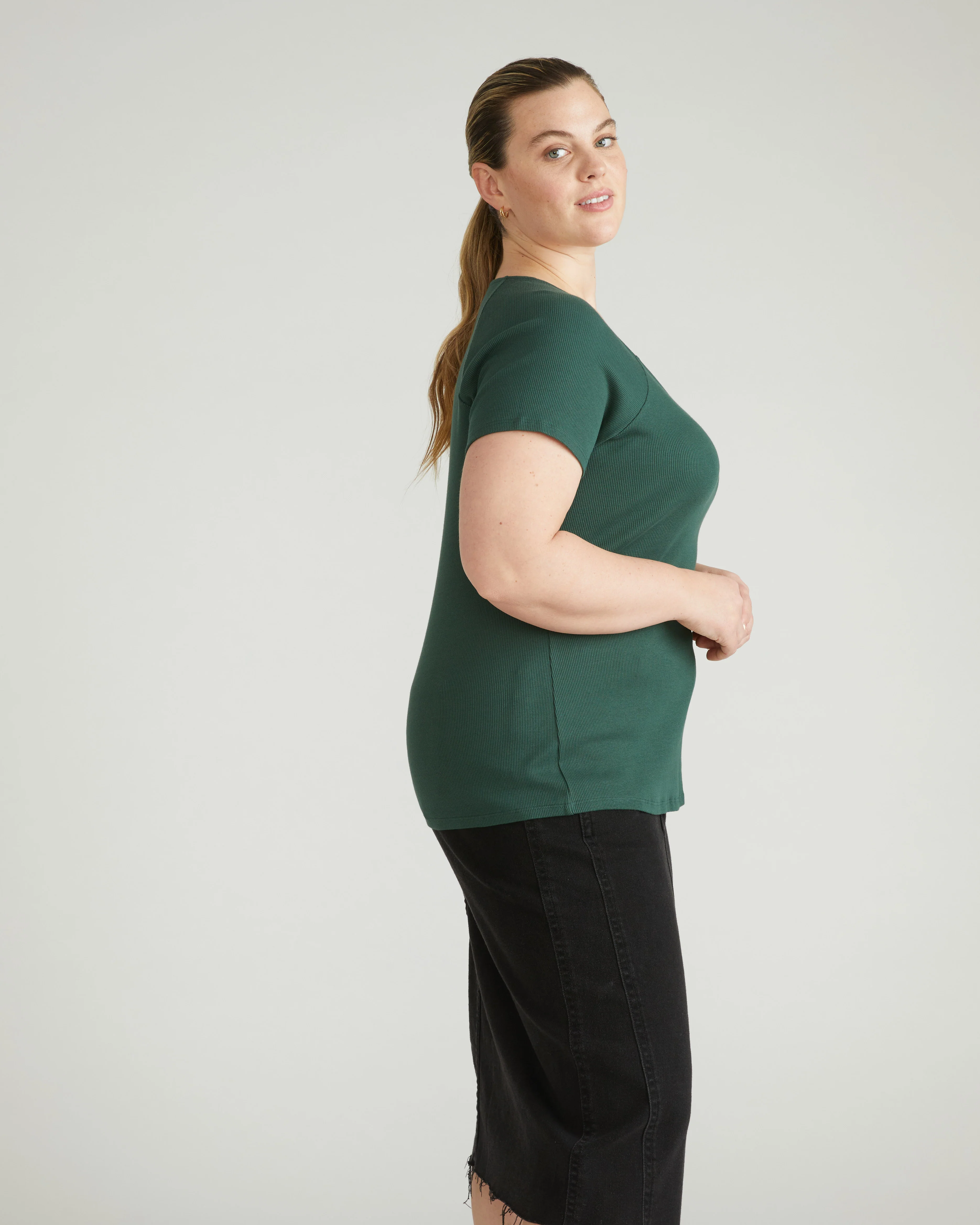 Carey Ribbed Sweetheart Tee - Conifer - Image 2