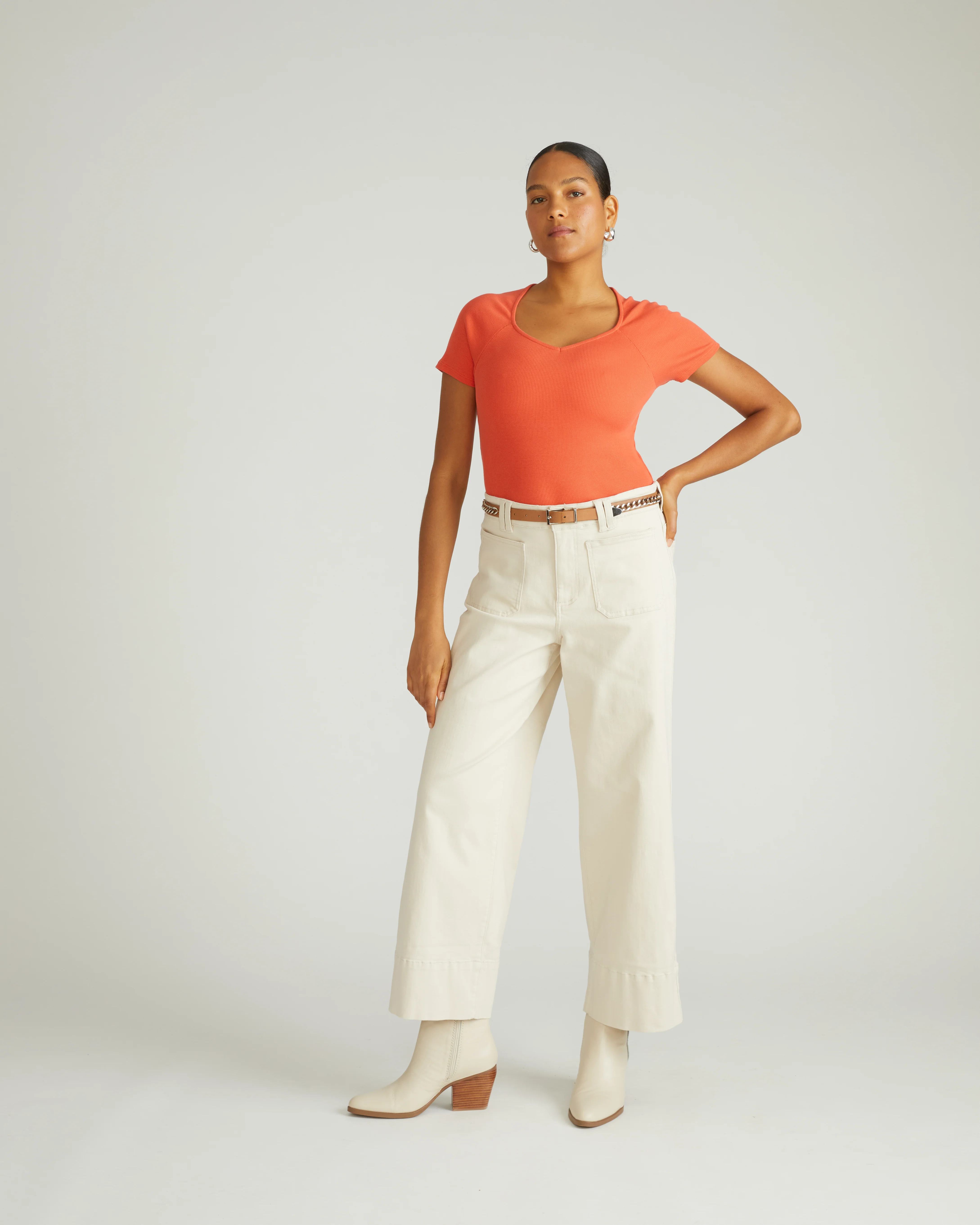 Carey Ribbed Sweetheart Tee - Coral Reef - Image 3