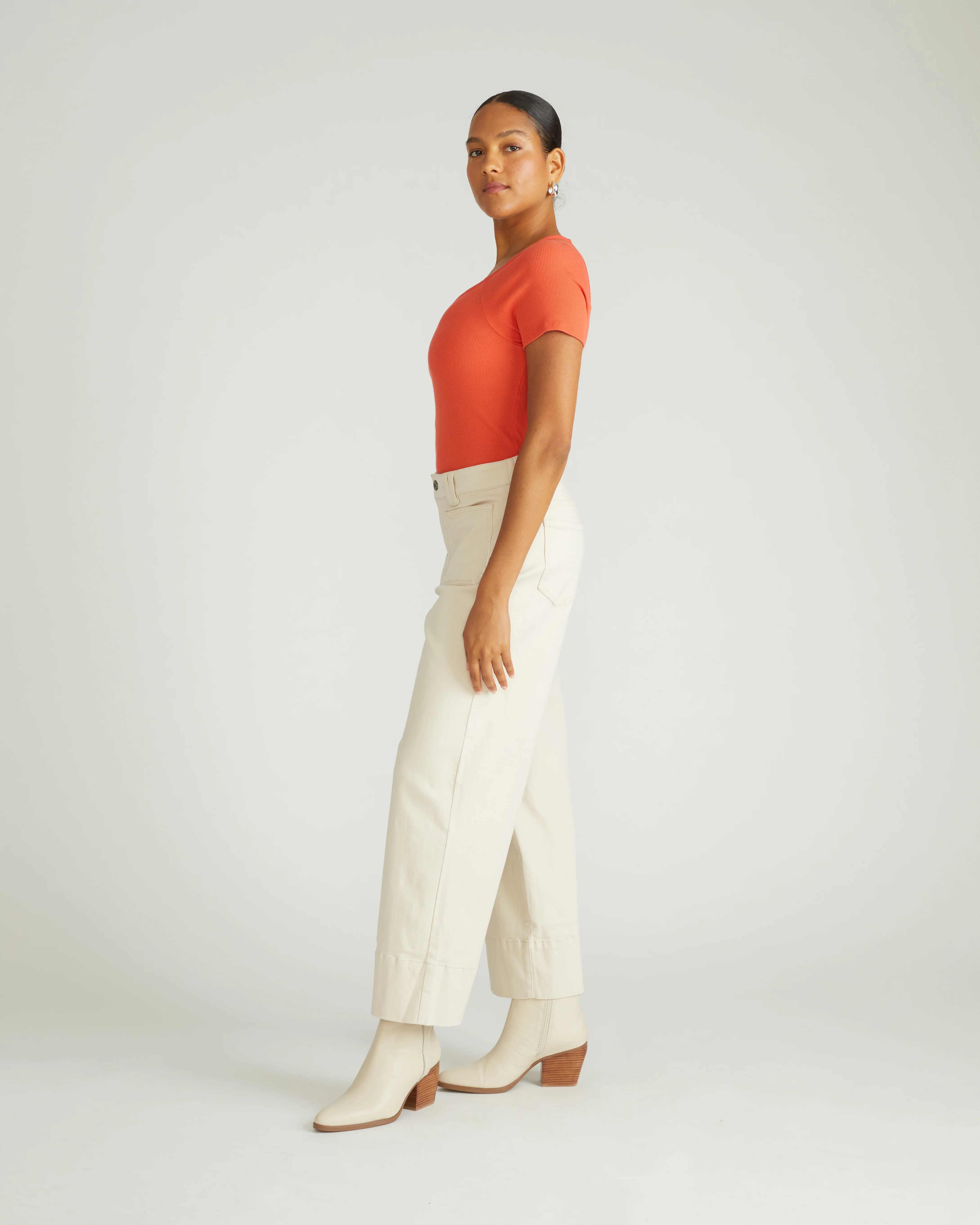 Carey Ribbed Sweetheart Tee - Coral Reef - Image 4