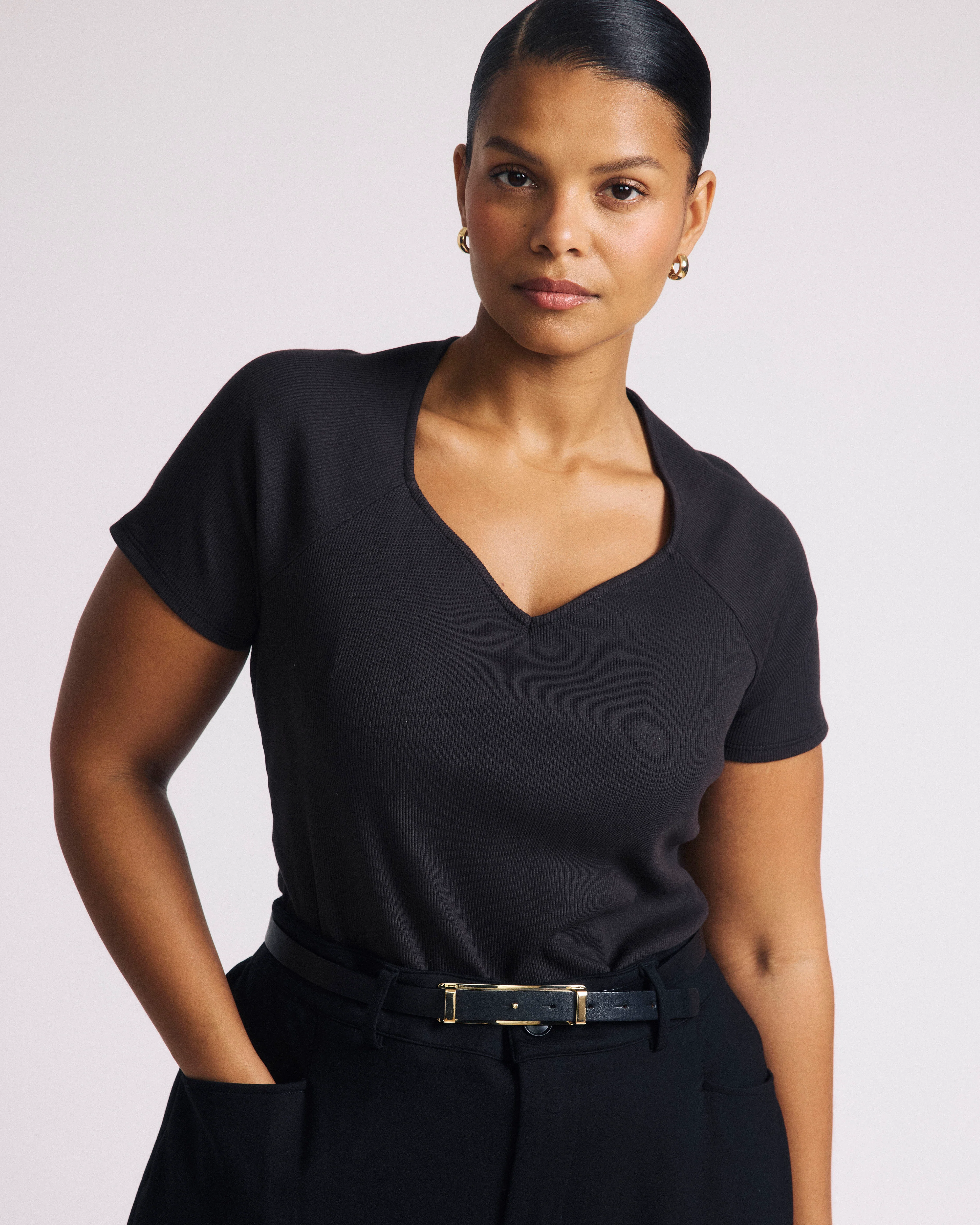 Carey Ribbed Sweetheart Tee - Espresso - Image 5