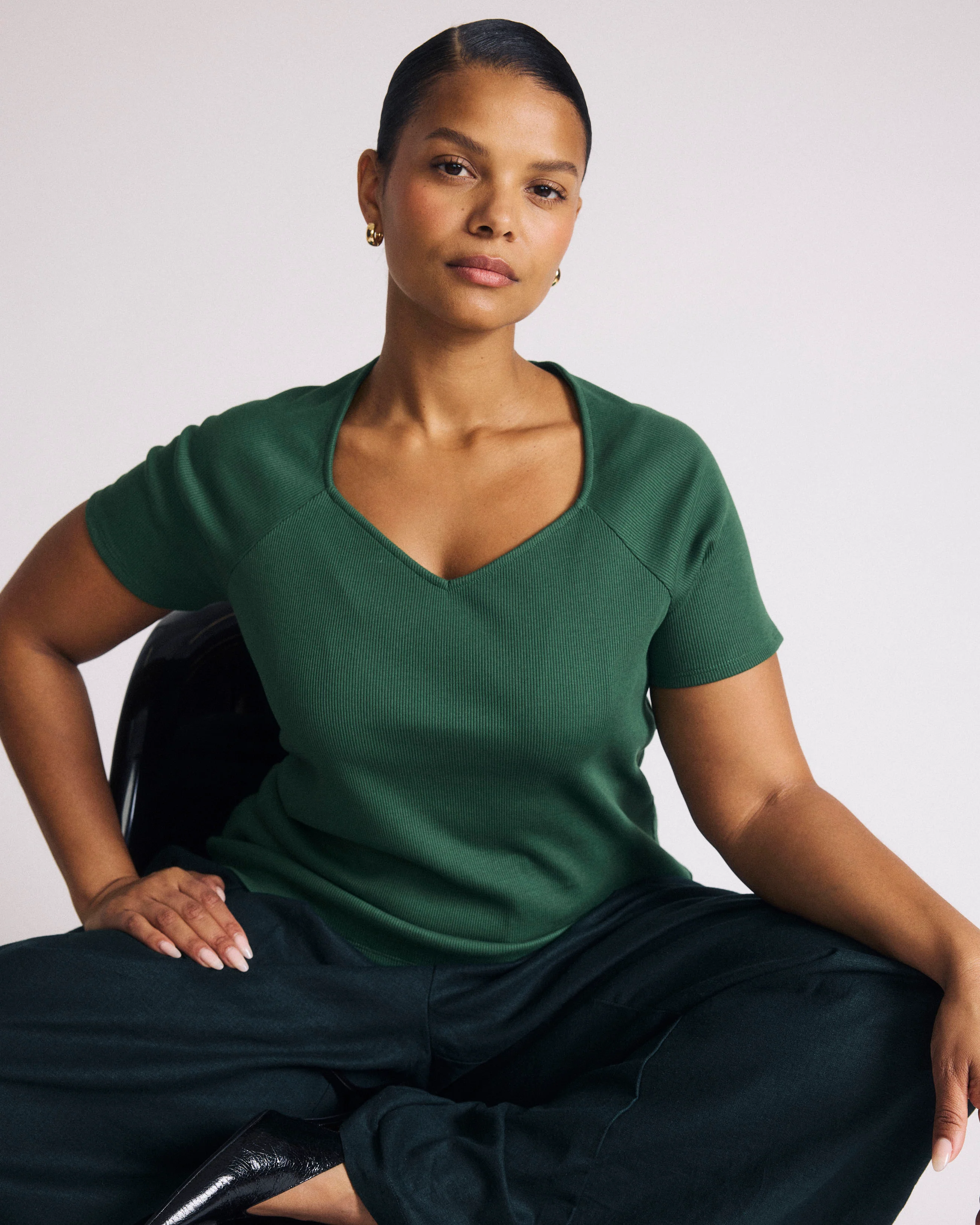 Carey Ribbed Sweetheart Tee - Green Park - Image 3