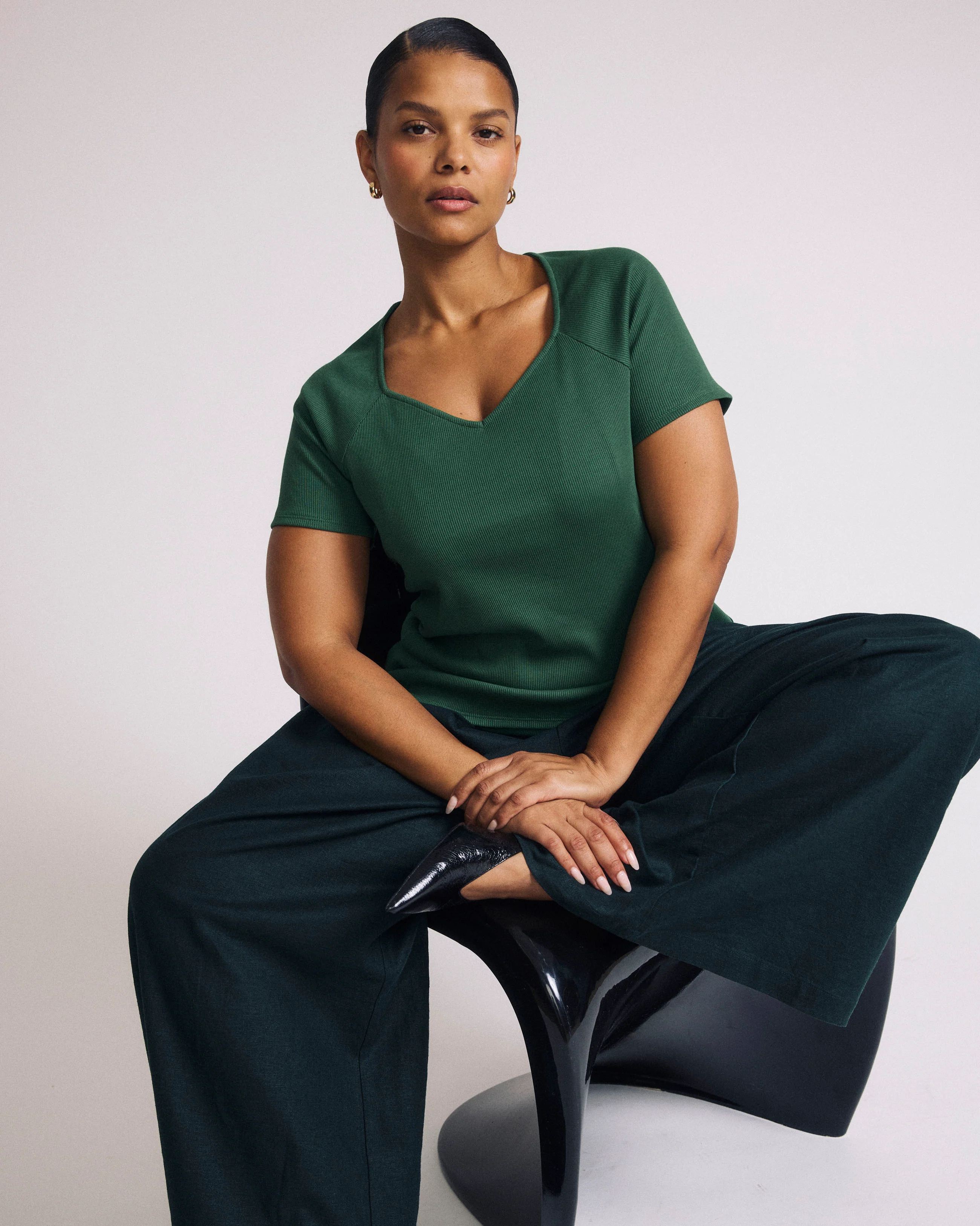 Carey Ribbed Sweetheart Tee - Green Park - Image 4