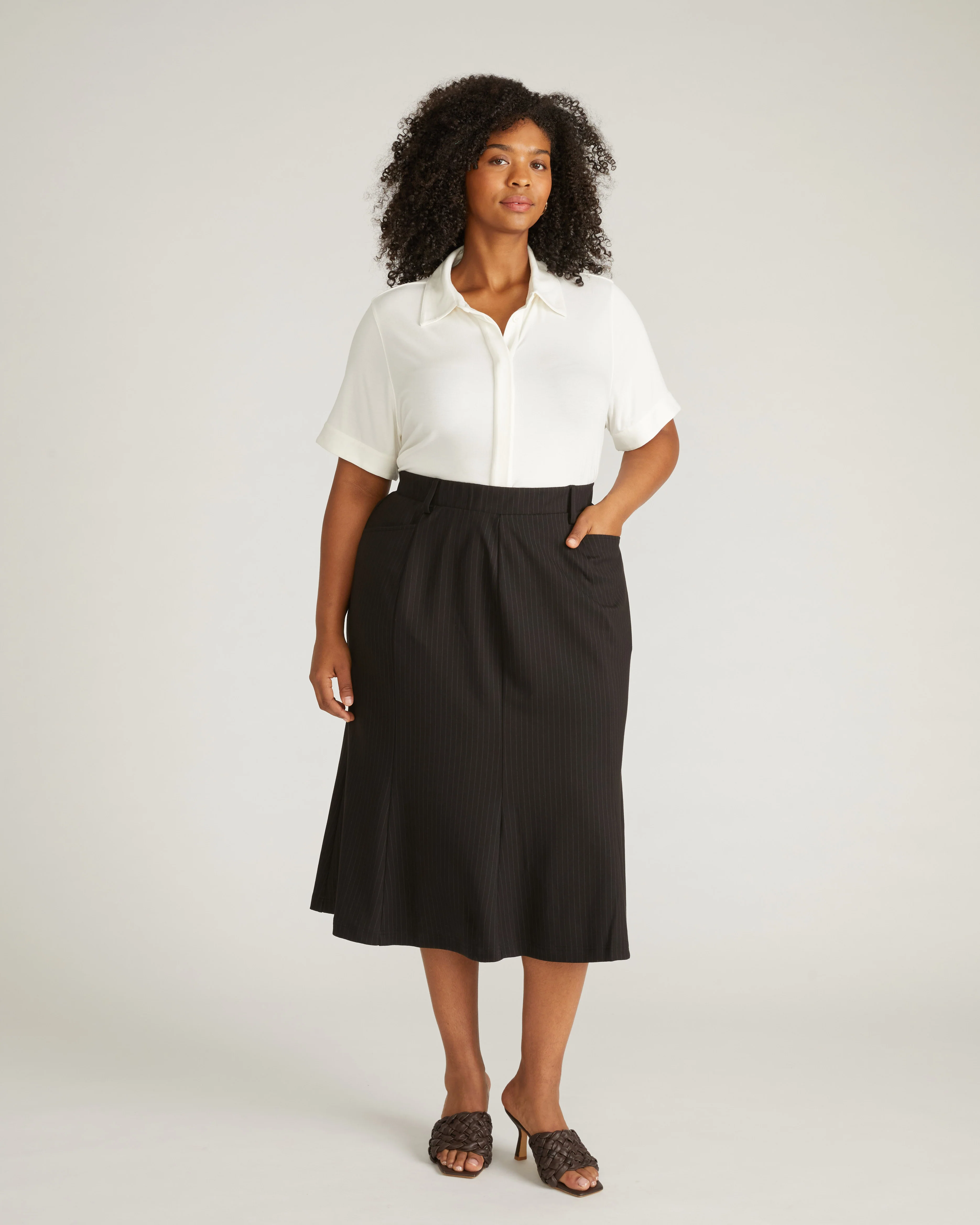 Carla Ponte Skirt - Slate Pinstripe - Image 2
