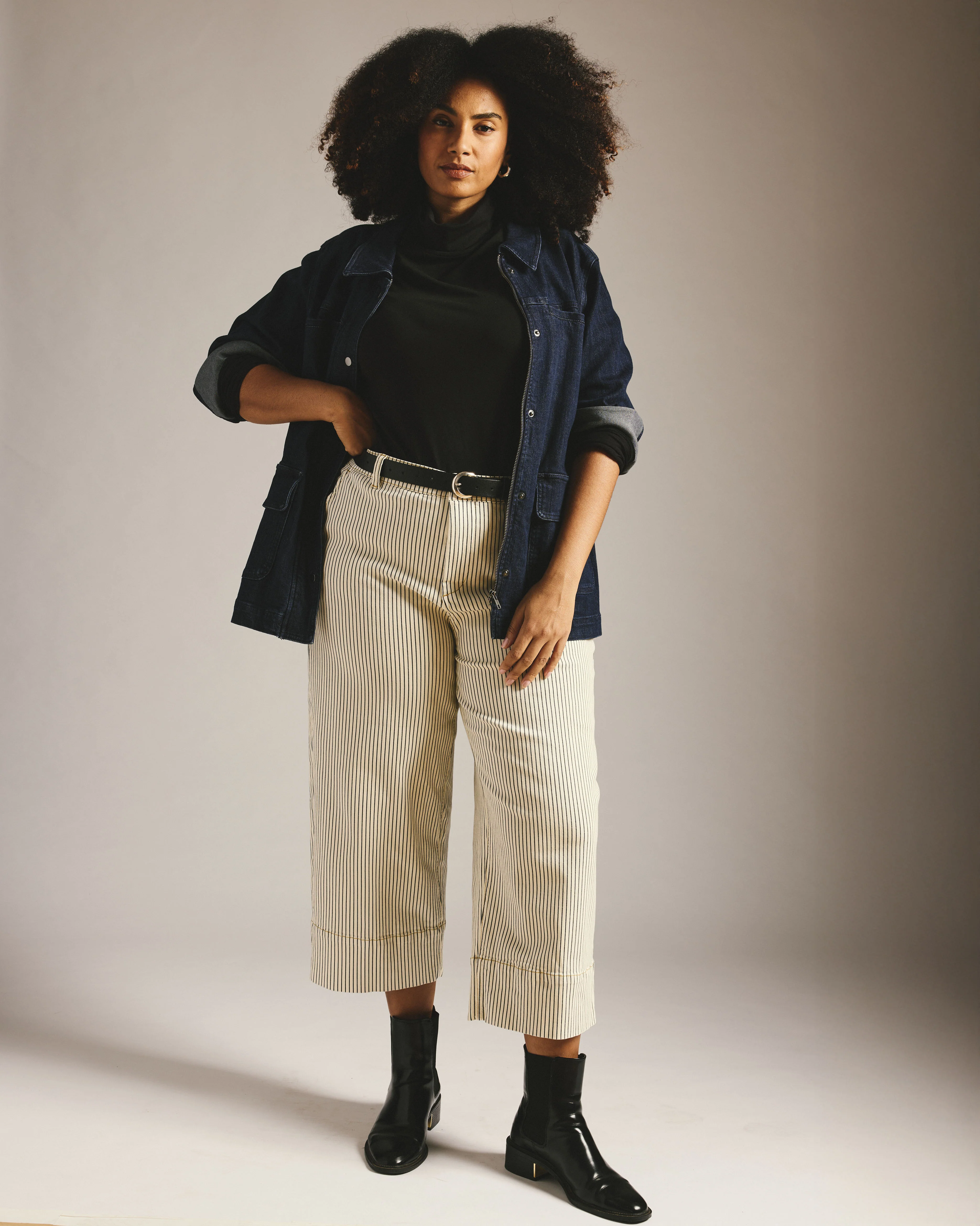 Carol High Rise Cropped Jeans - Railroad Stripe - Image 2