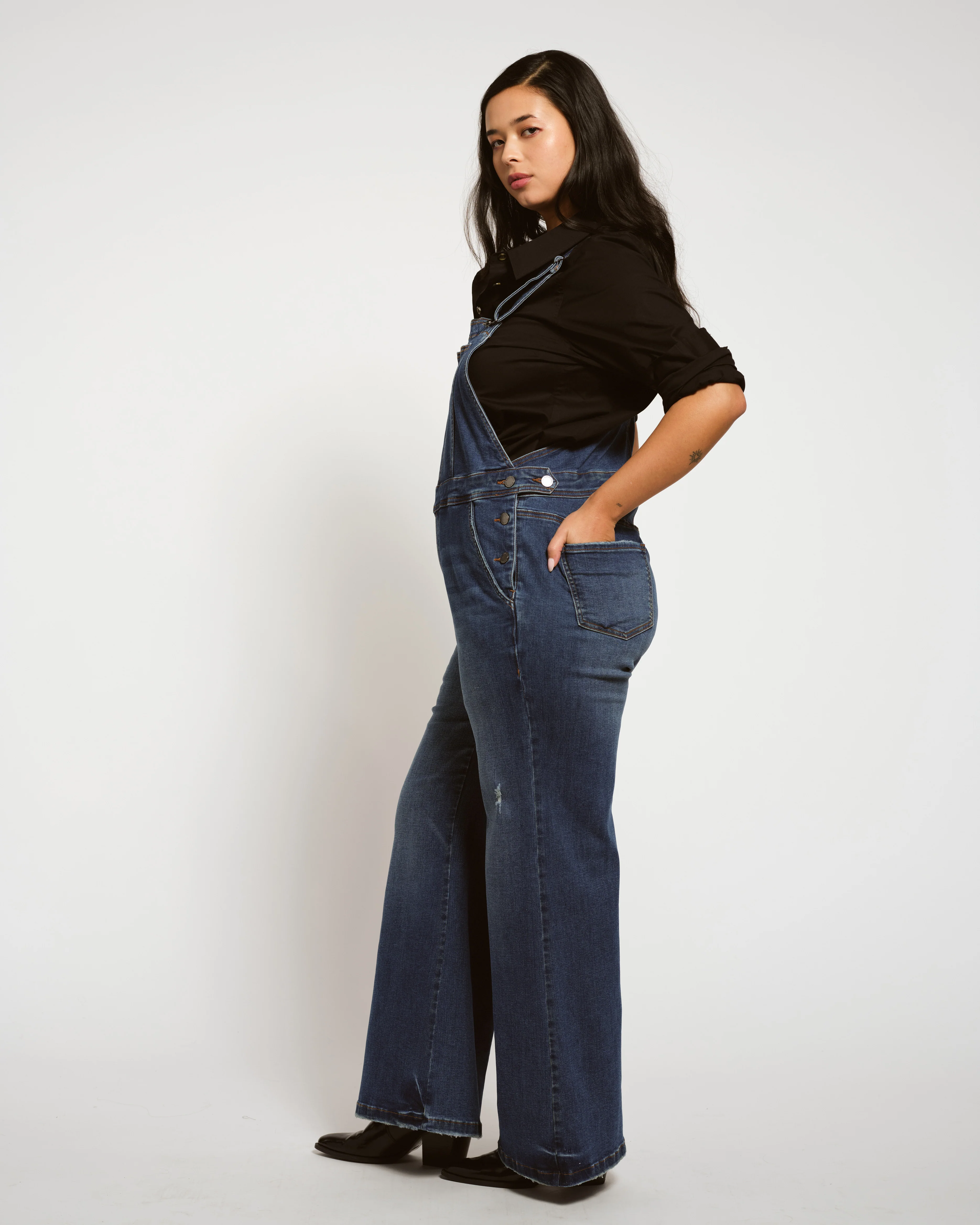 Casey Wide Leg Denim Overalls - Princeton Blue - Image 2
