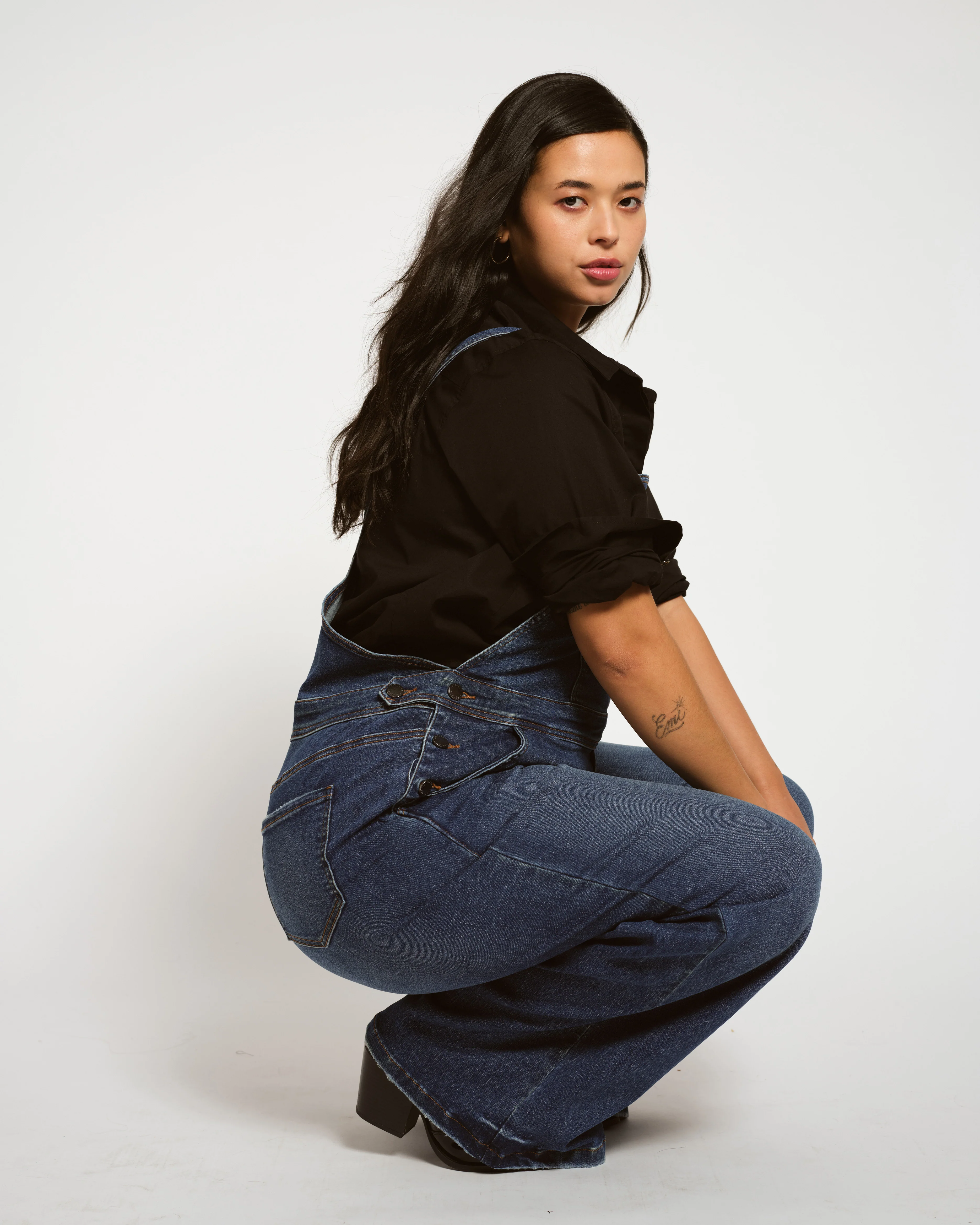 Casey Wide Leg Denim Overalls - Princeton Blue - Image 3