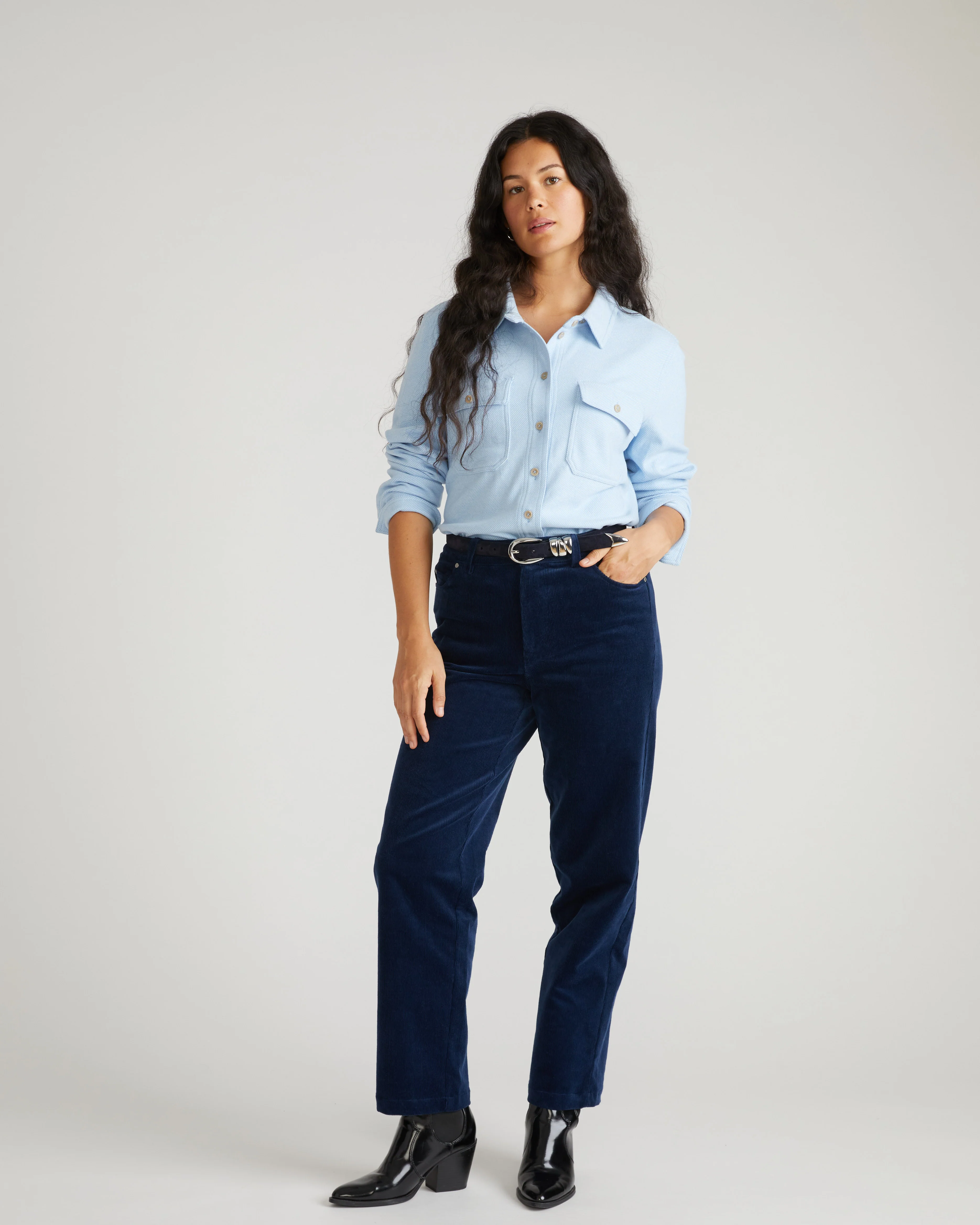 Cassidy High Rise Straight Corduroy Pants - Pageant Blue - Image 3