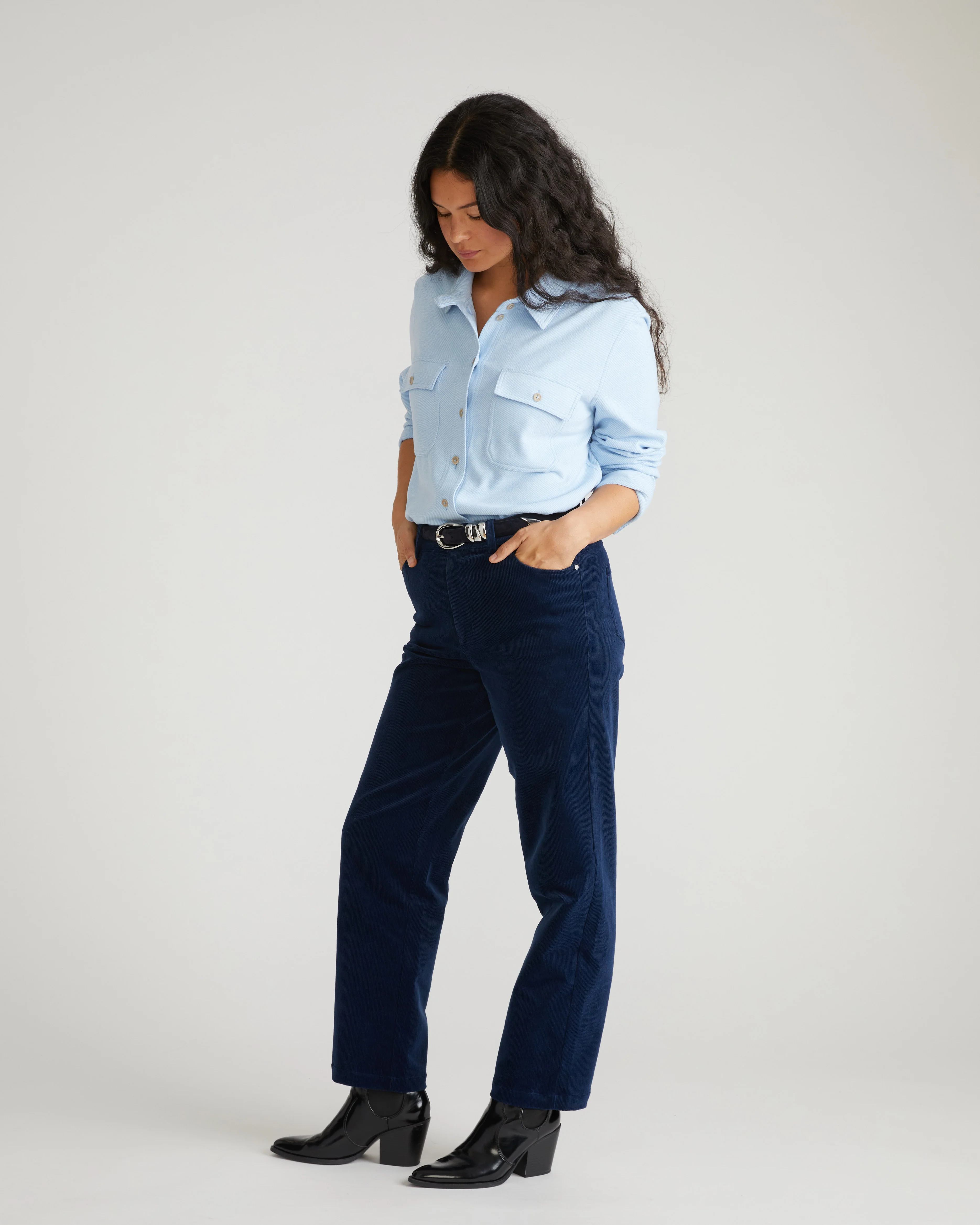 Cassidy High Rise Straight Corduroy Pants - Pageant Blue - Image 5