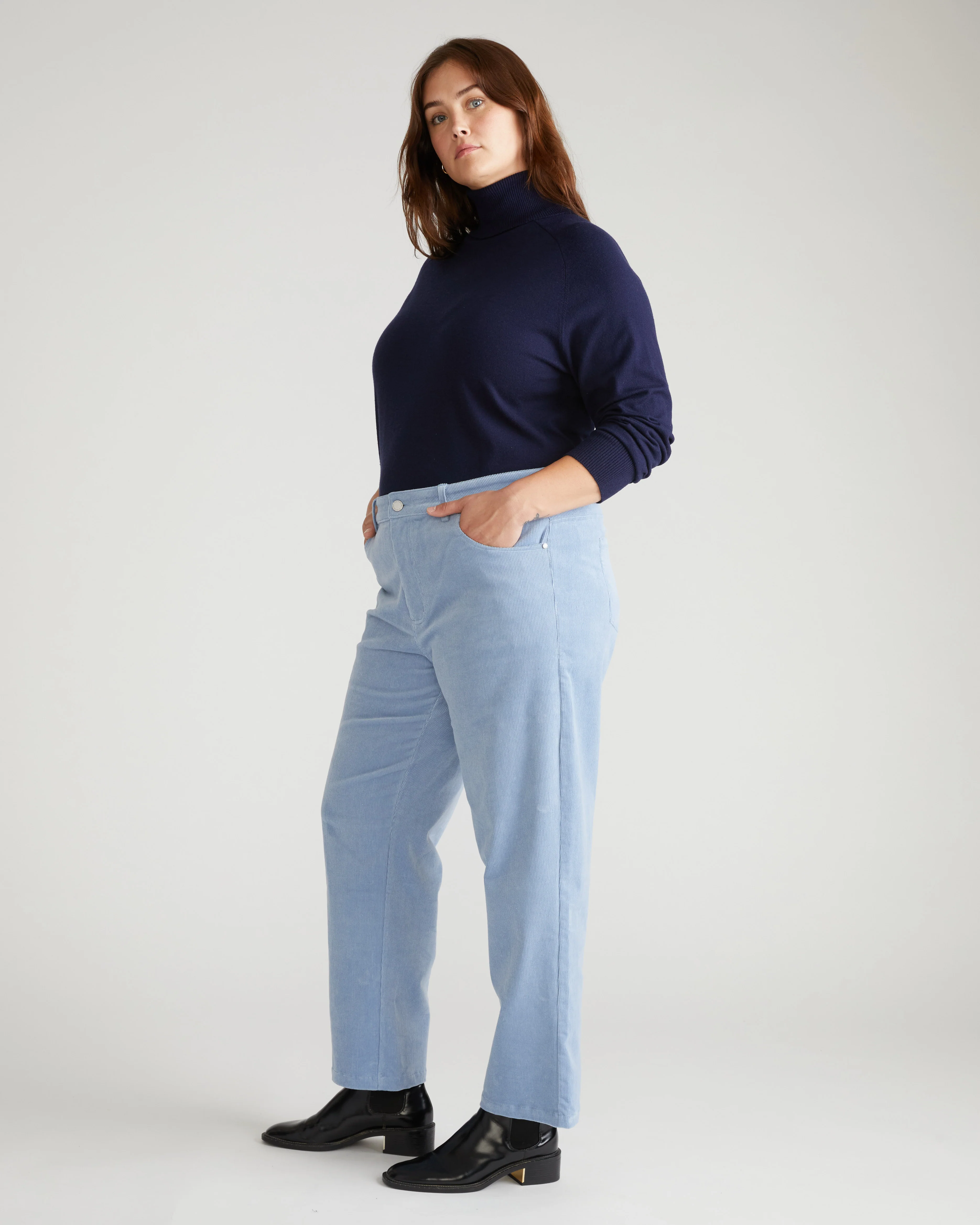Cassidy High Rise Straight Corduroy Pants - Washed Rain - Image 3