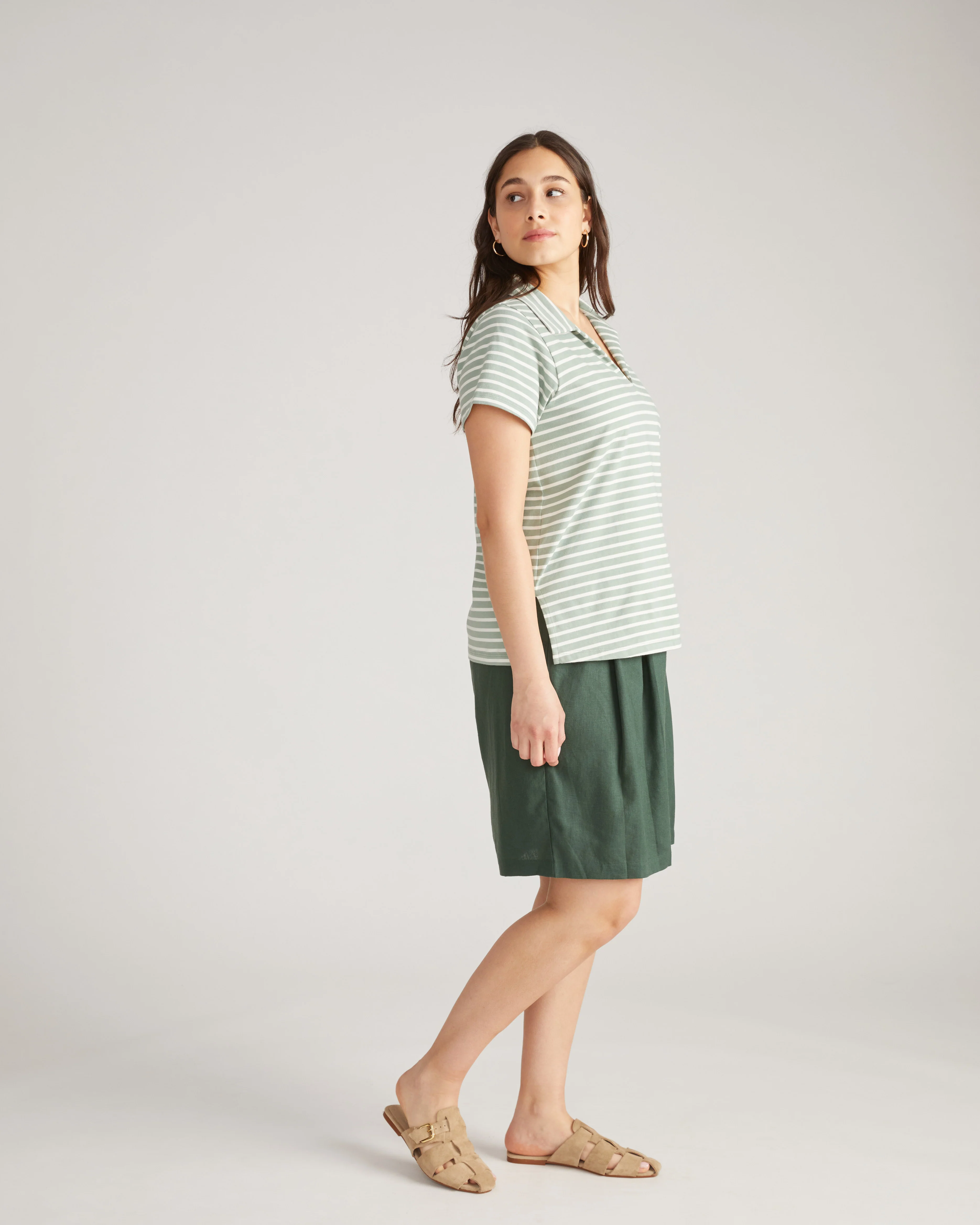 Cecile Breton Stripe Polo - Sage/Ecru Stripe - Image 3