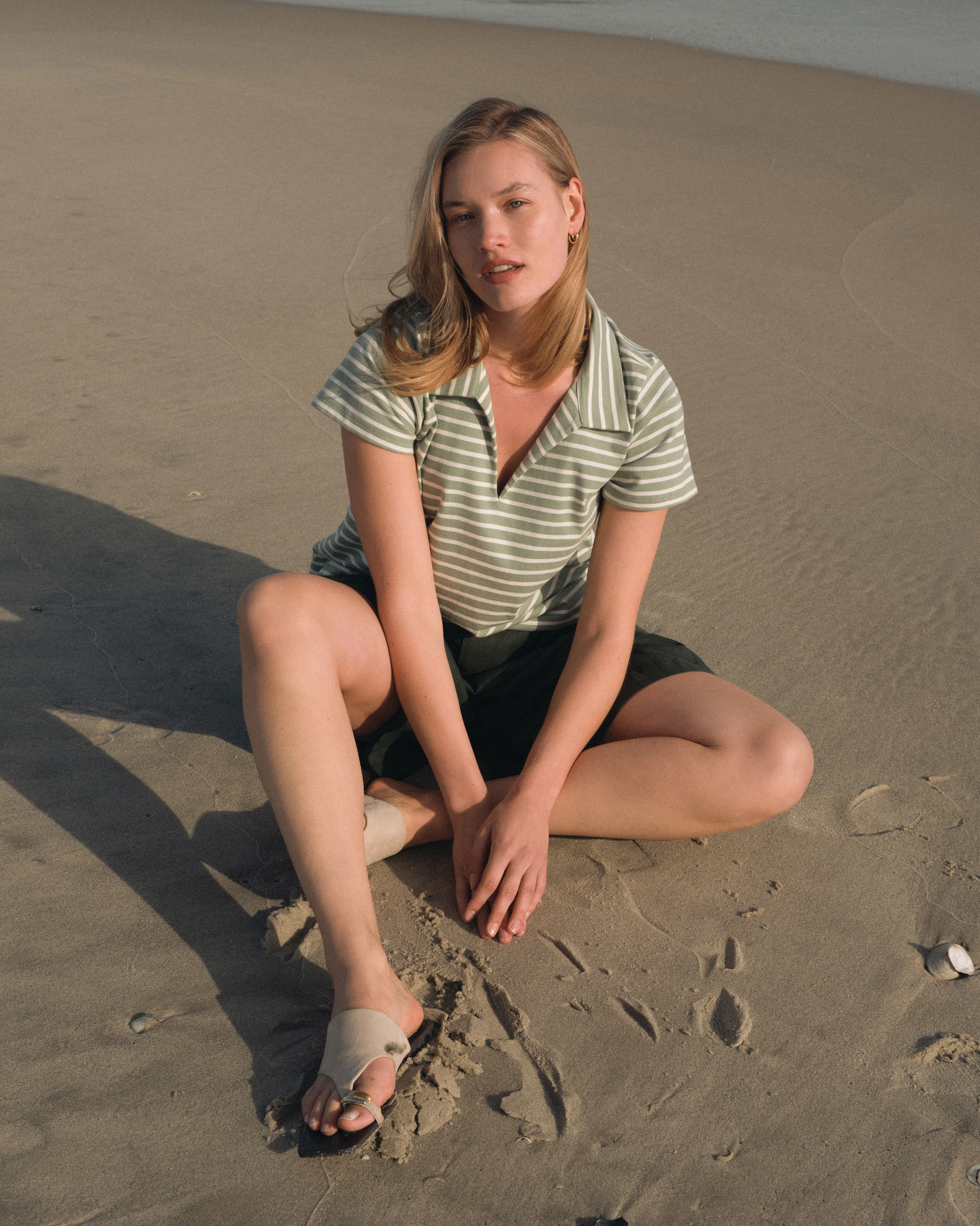 Cecile Breton Stripe Polo - Sage/Ecru Stripe - Image 5