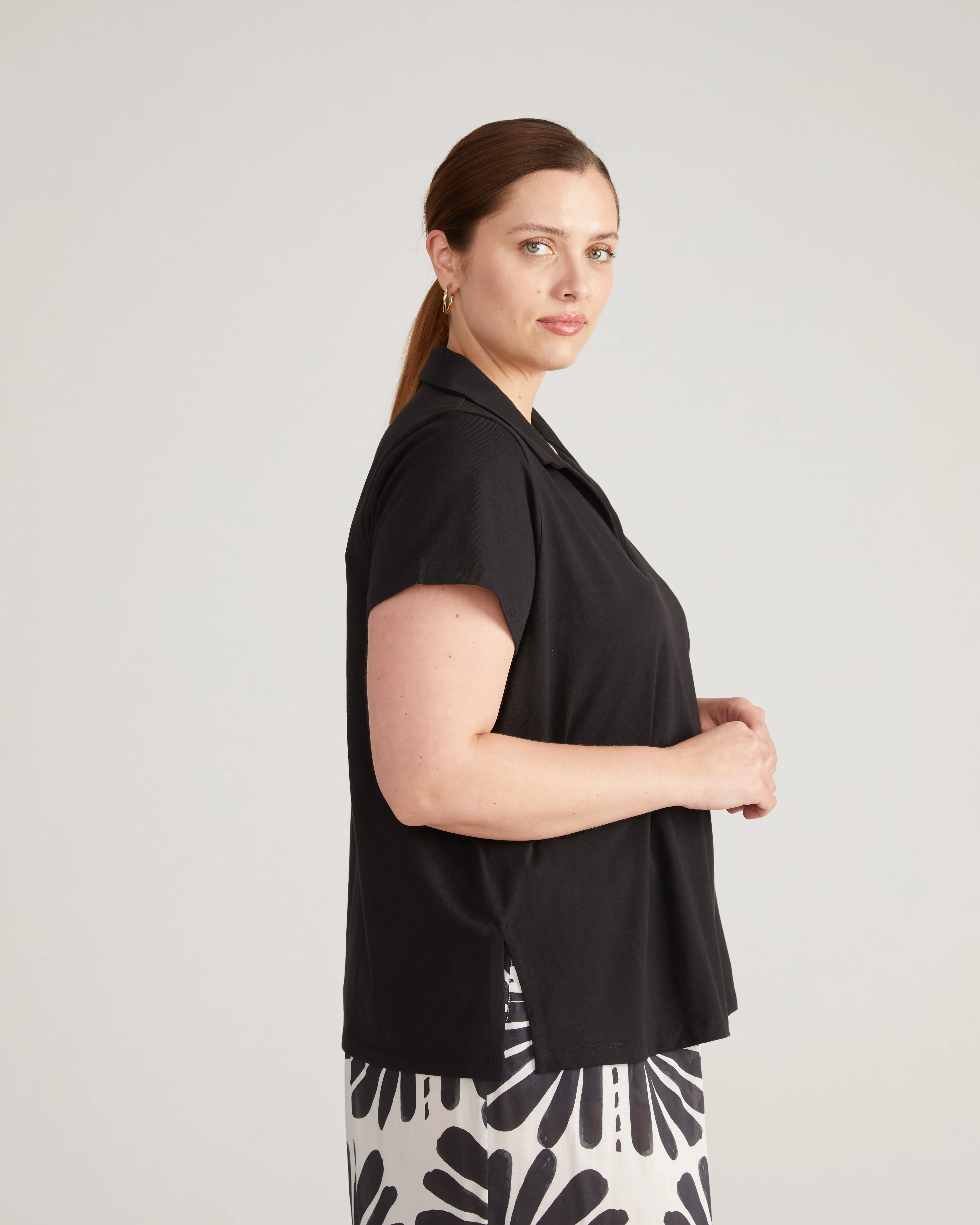 Cecile Breton Stripe Polo - Solid Black - Image 2