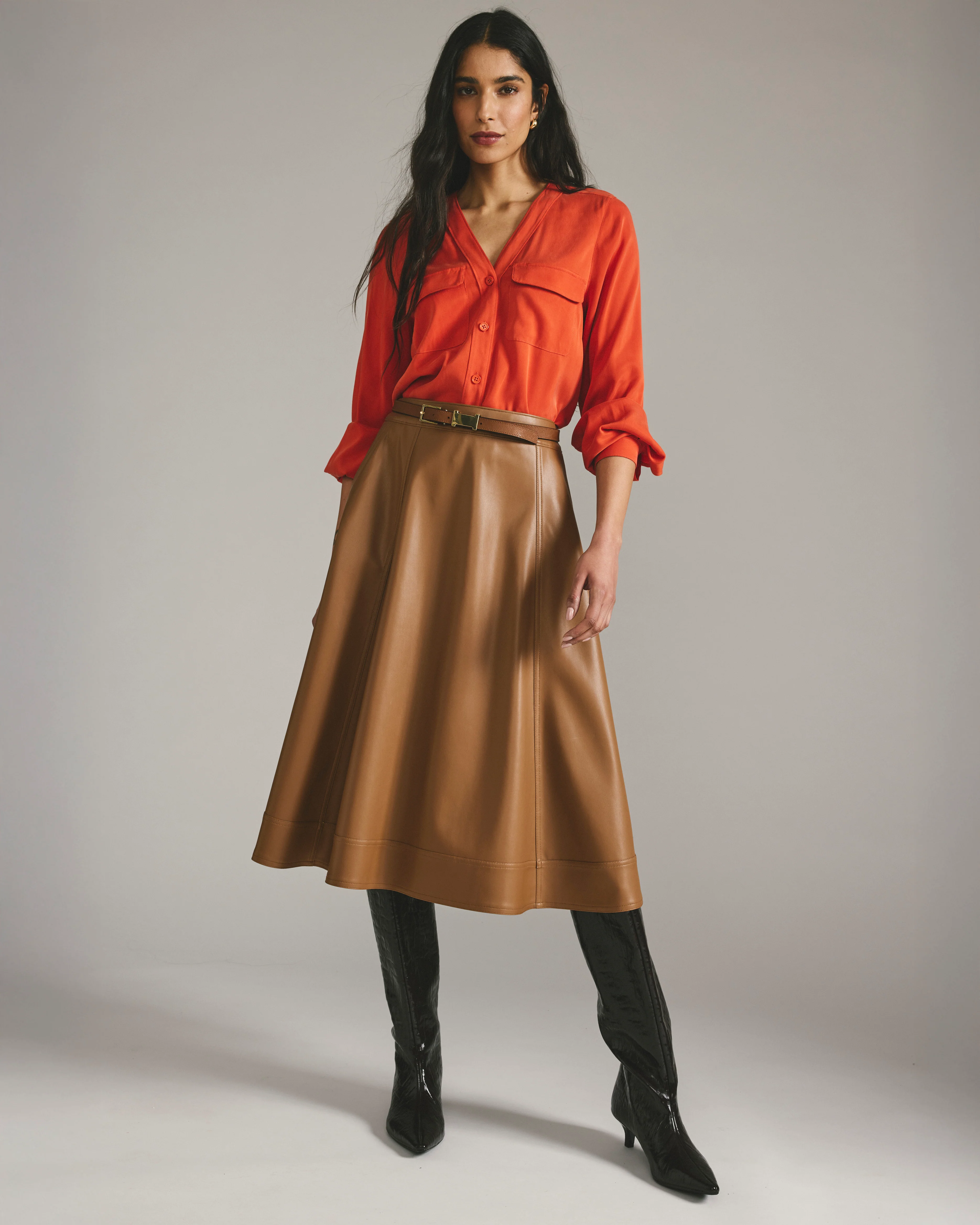 Charlotte Faux Leather Skirt - Classic Camel - Image 6