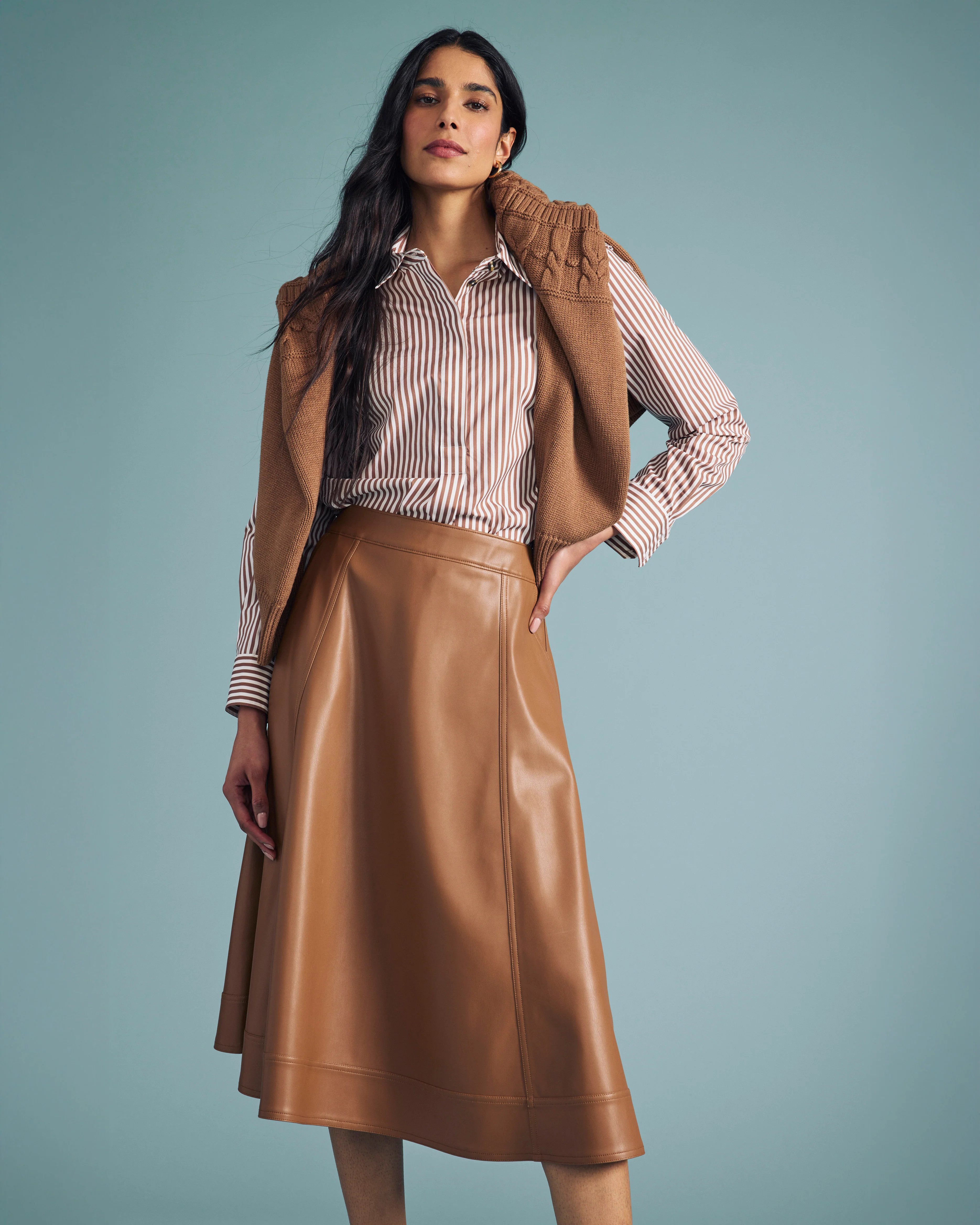 Charlotte Faux Leather Skirt - Classic Camel - Image 8