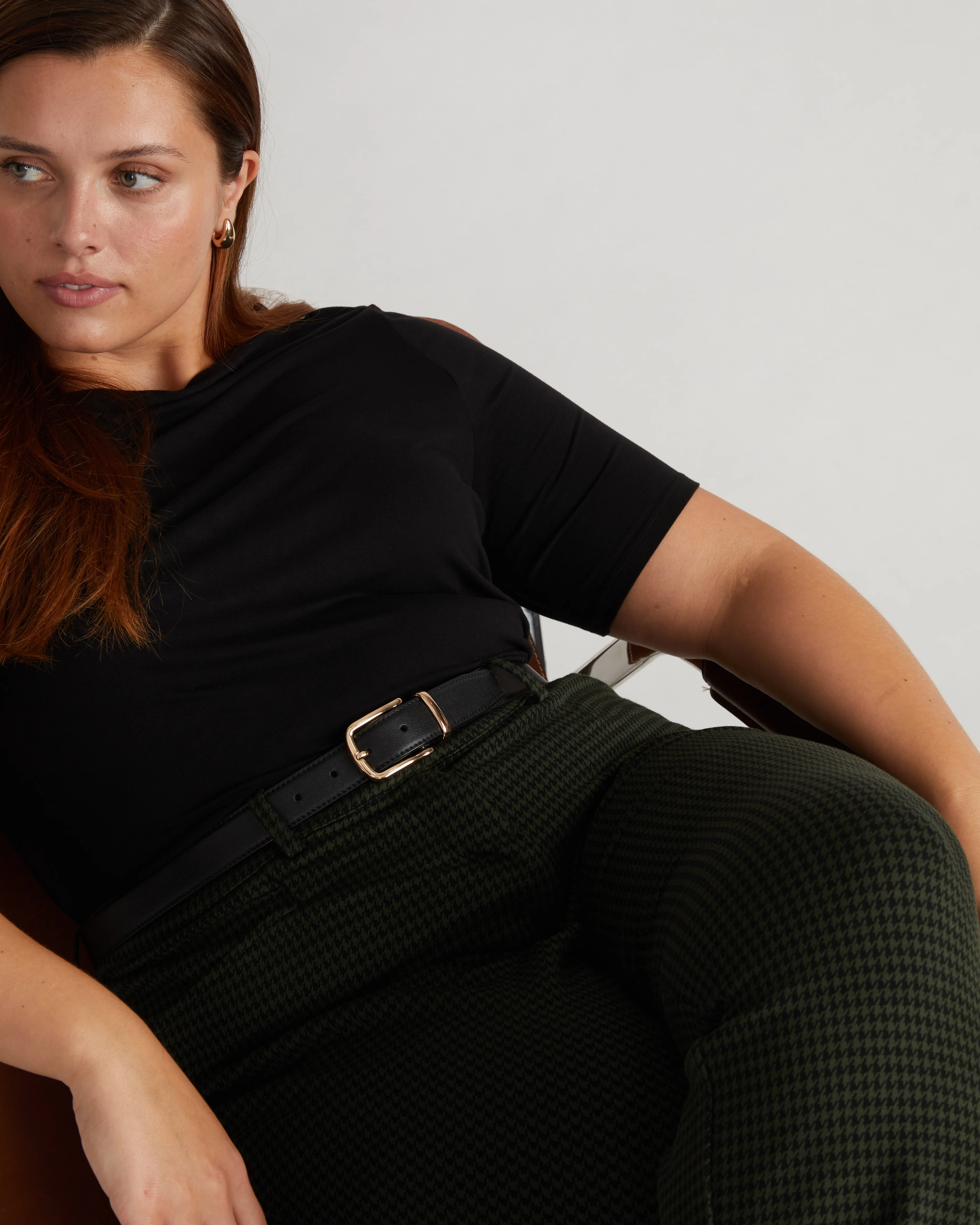 Cigarette Ponte Pants - Forest Houndstooth - Image 3