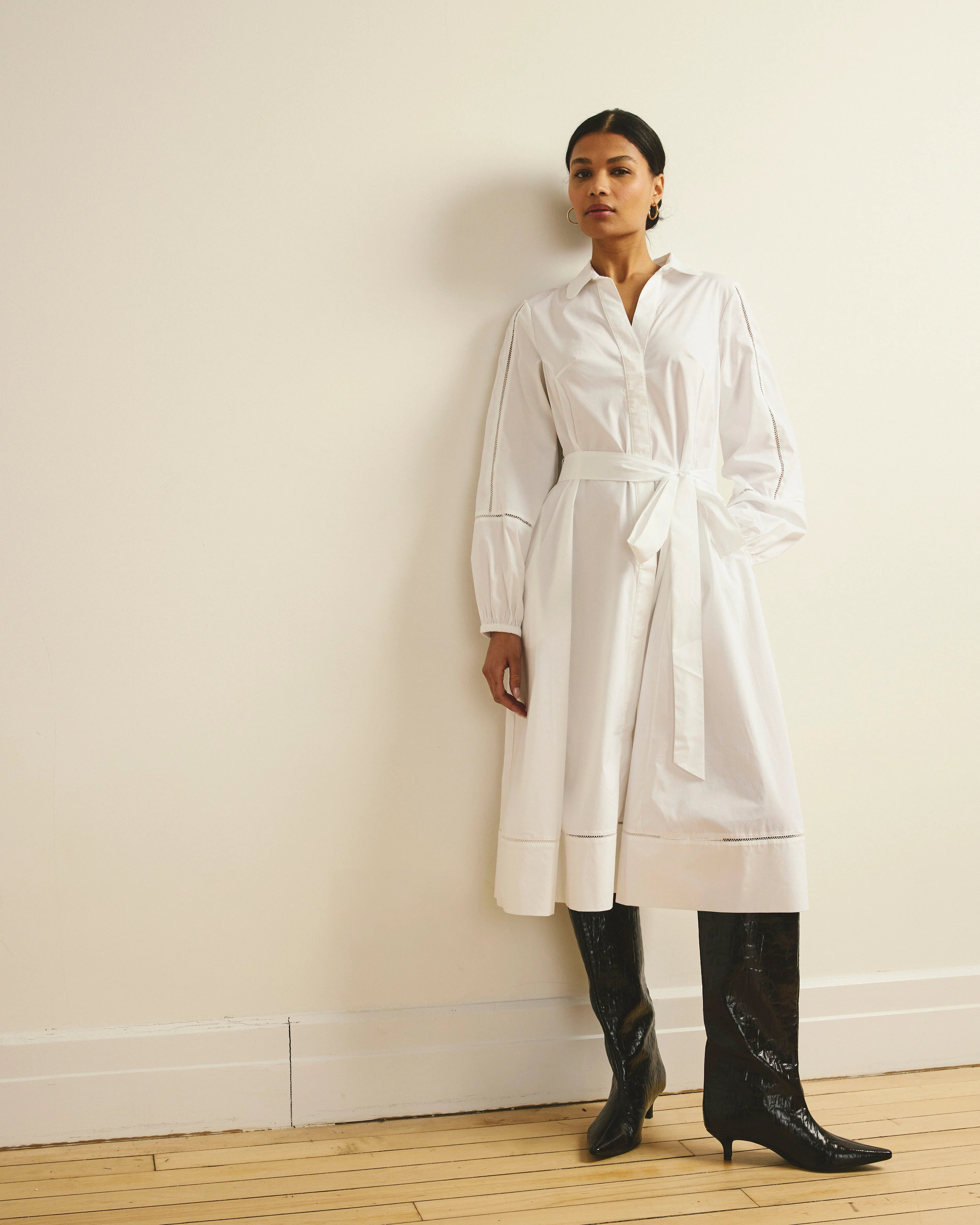 Claire Stretch Poplin Shirtdress - White - Image 4
