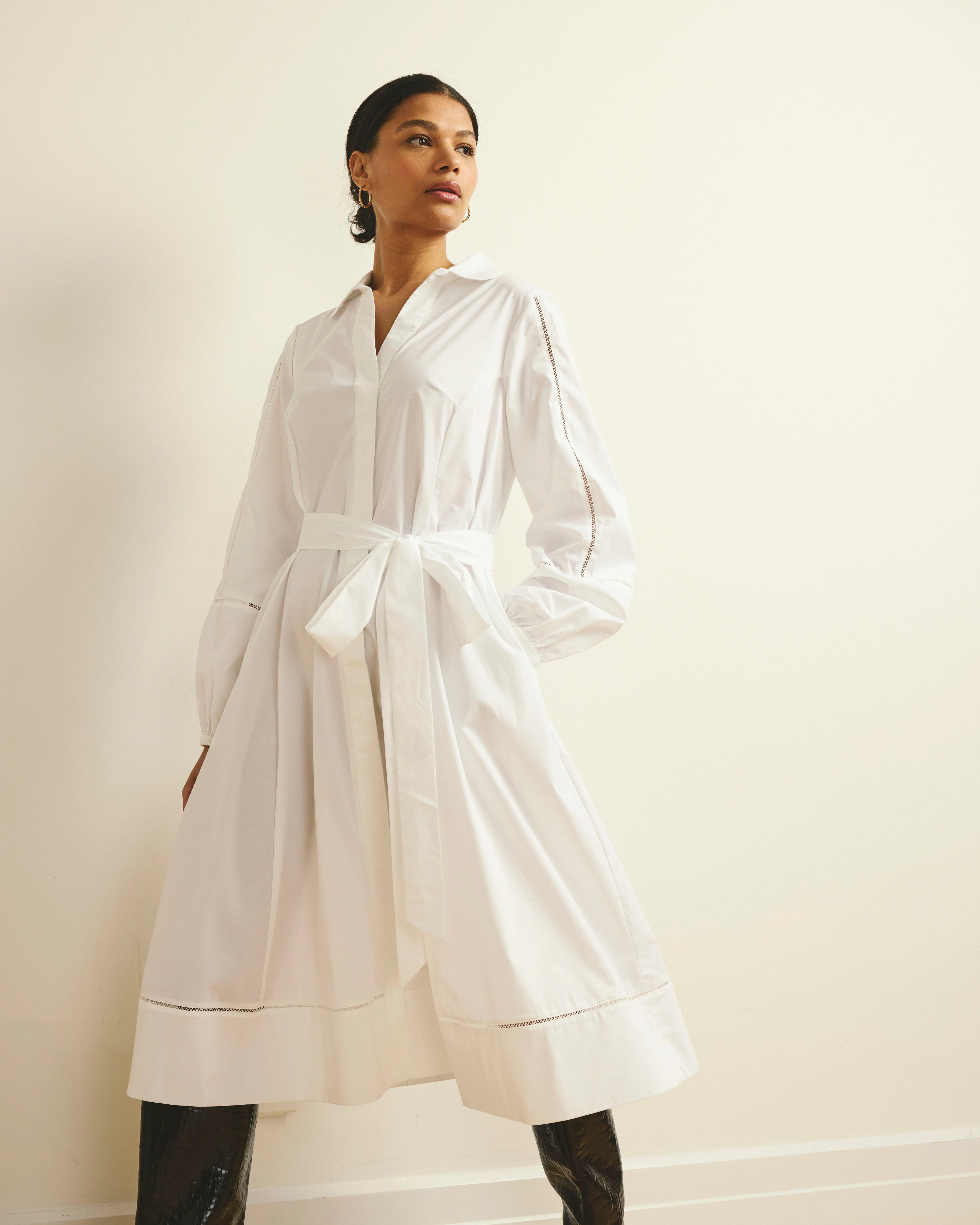 Claire Stretch Poplin Shirtdress - White - Image 5