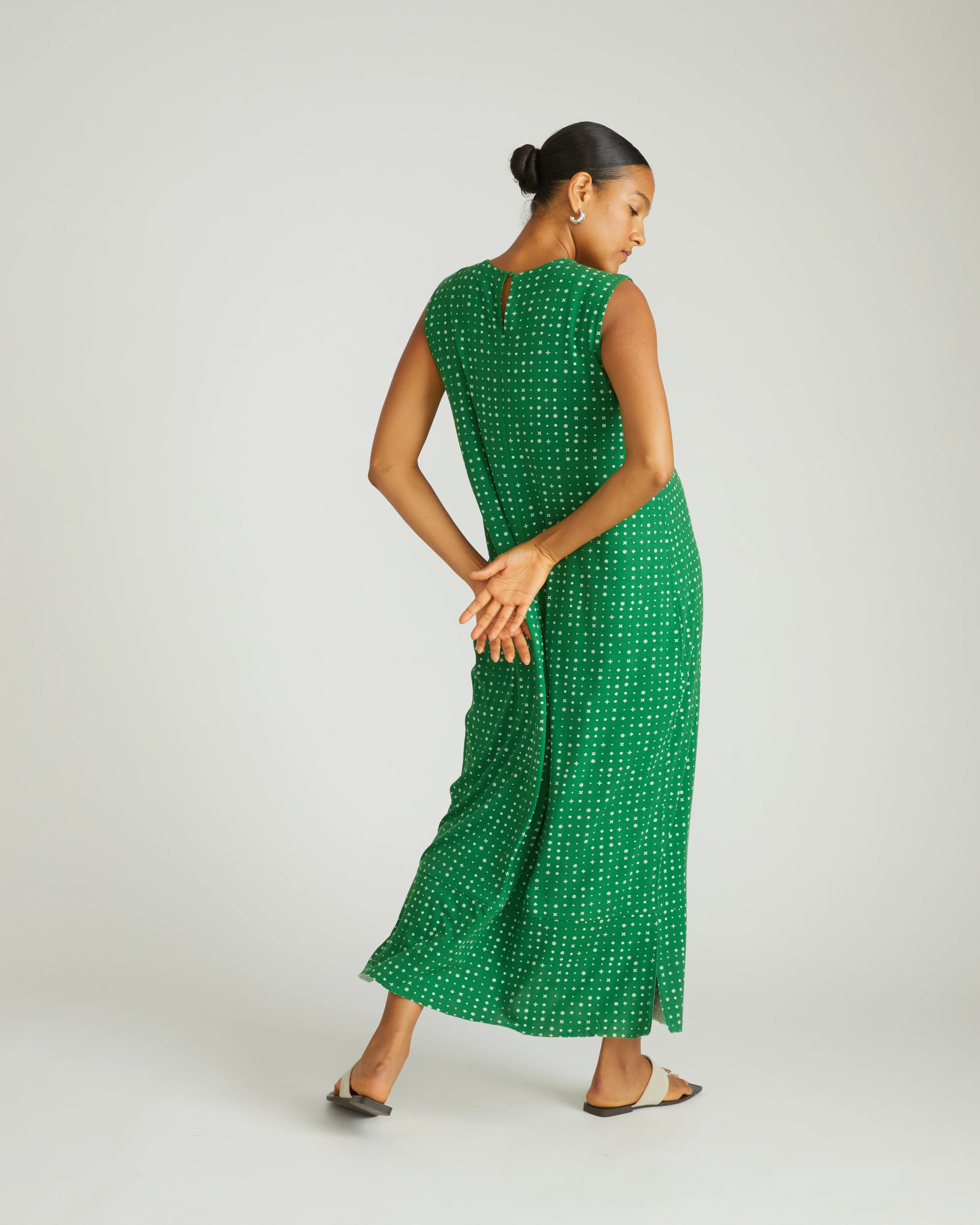 Claremont Liquid Jersey Sheath Dress - Galactic Print in Green - Image 4