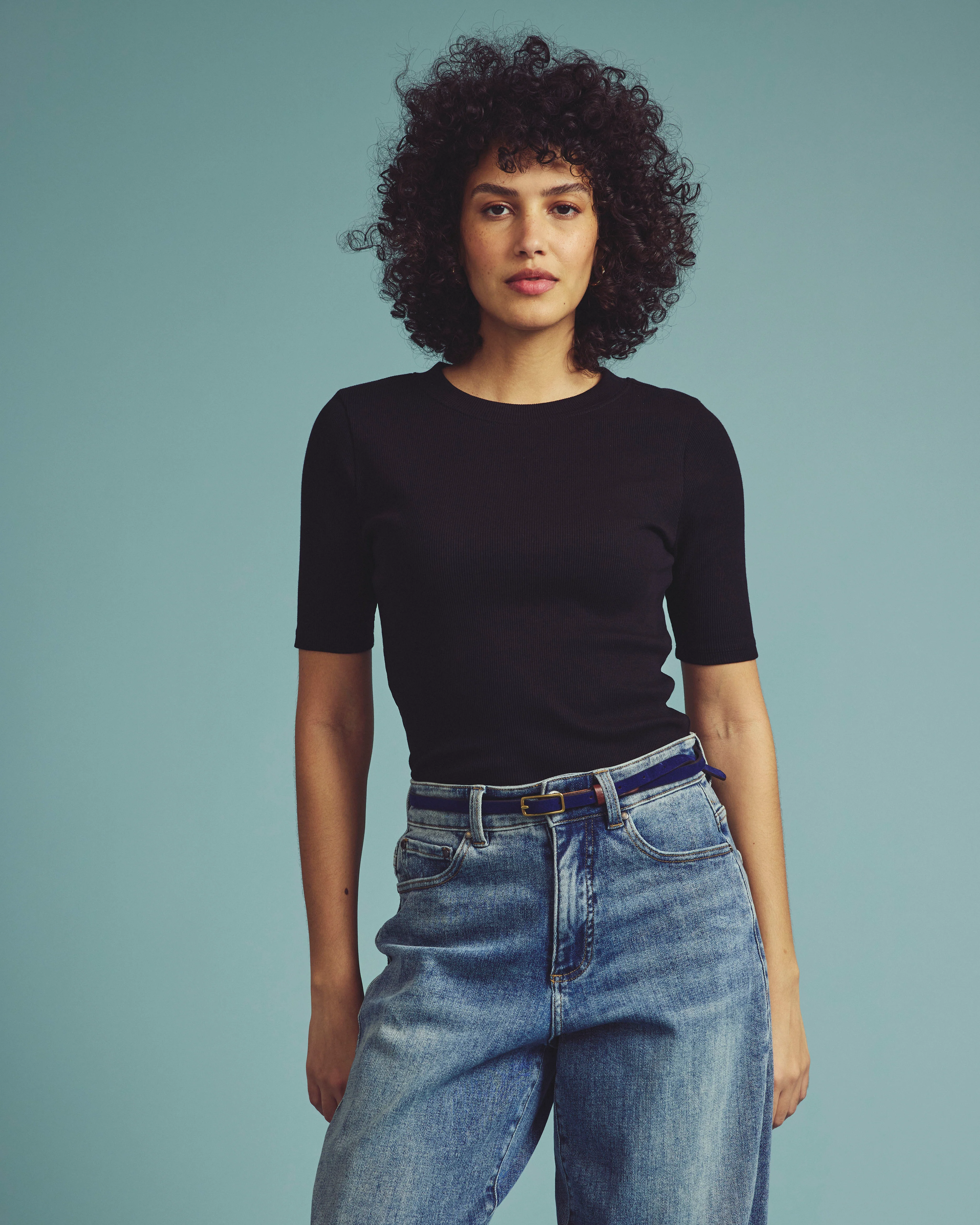 Classic Ribbed Tee - Black - Image 4