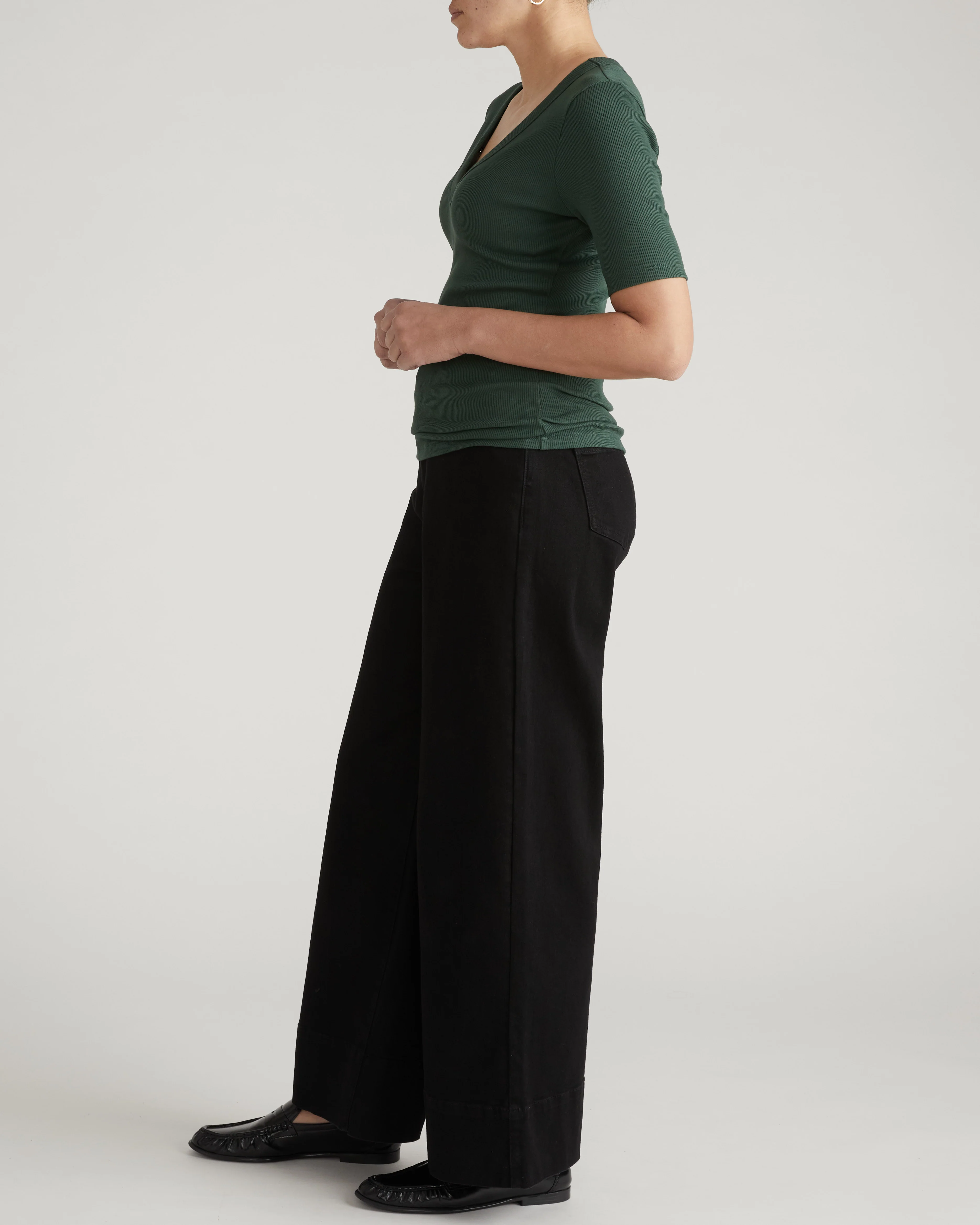 Classic V-Neck Ribbed Tee - Conifer - Image 3