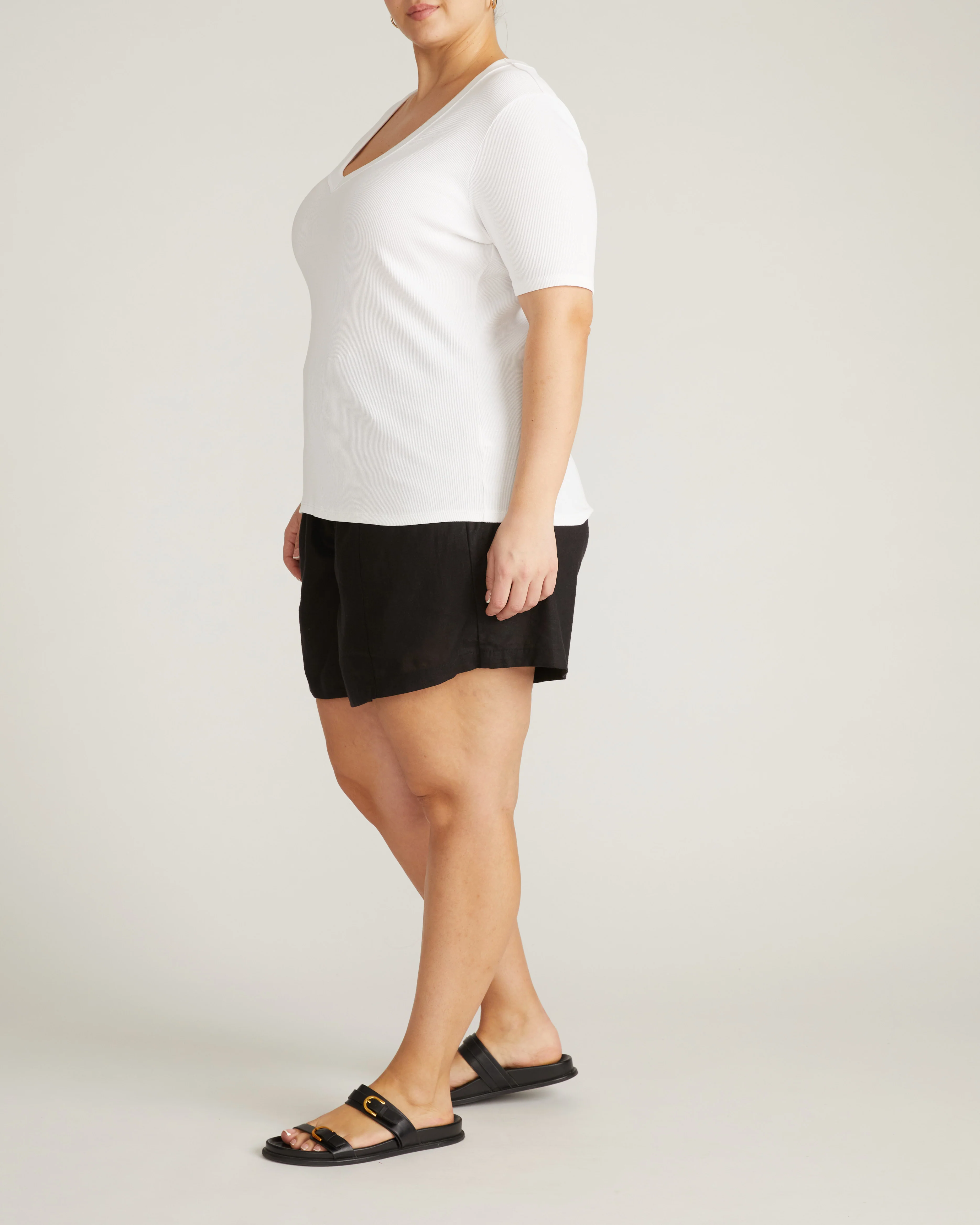 Classic V-Neck Ribbed Tee - White - Image 6