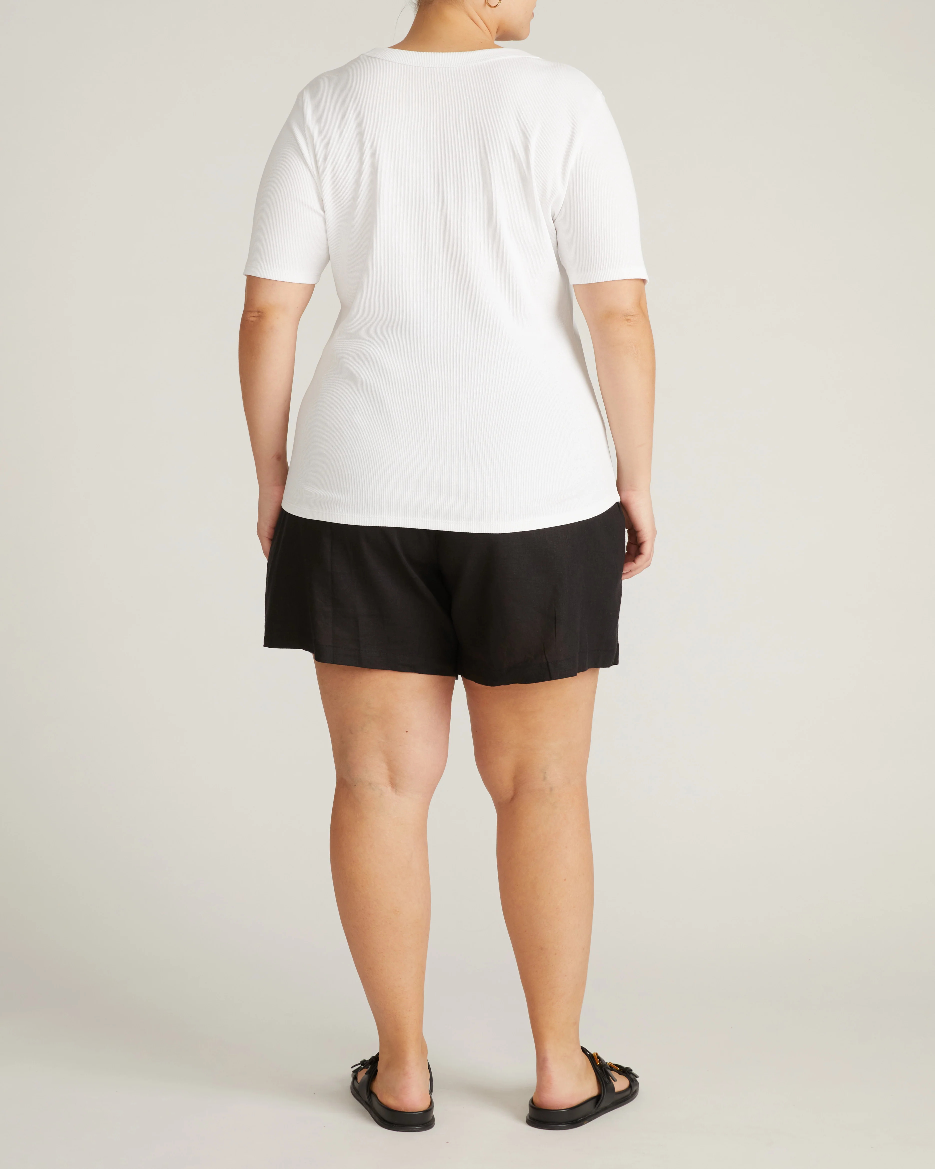 Classic V-Neck Ribbed Tee - White - Image 7