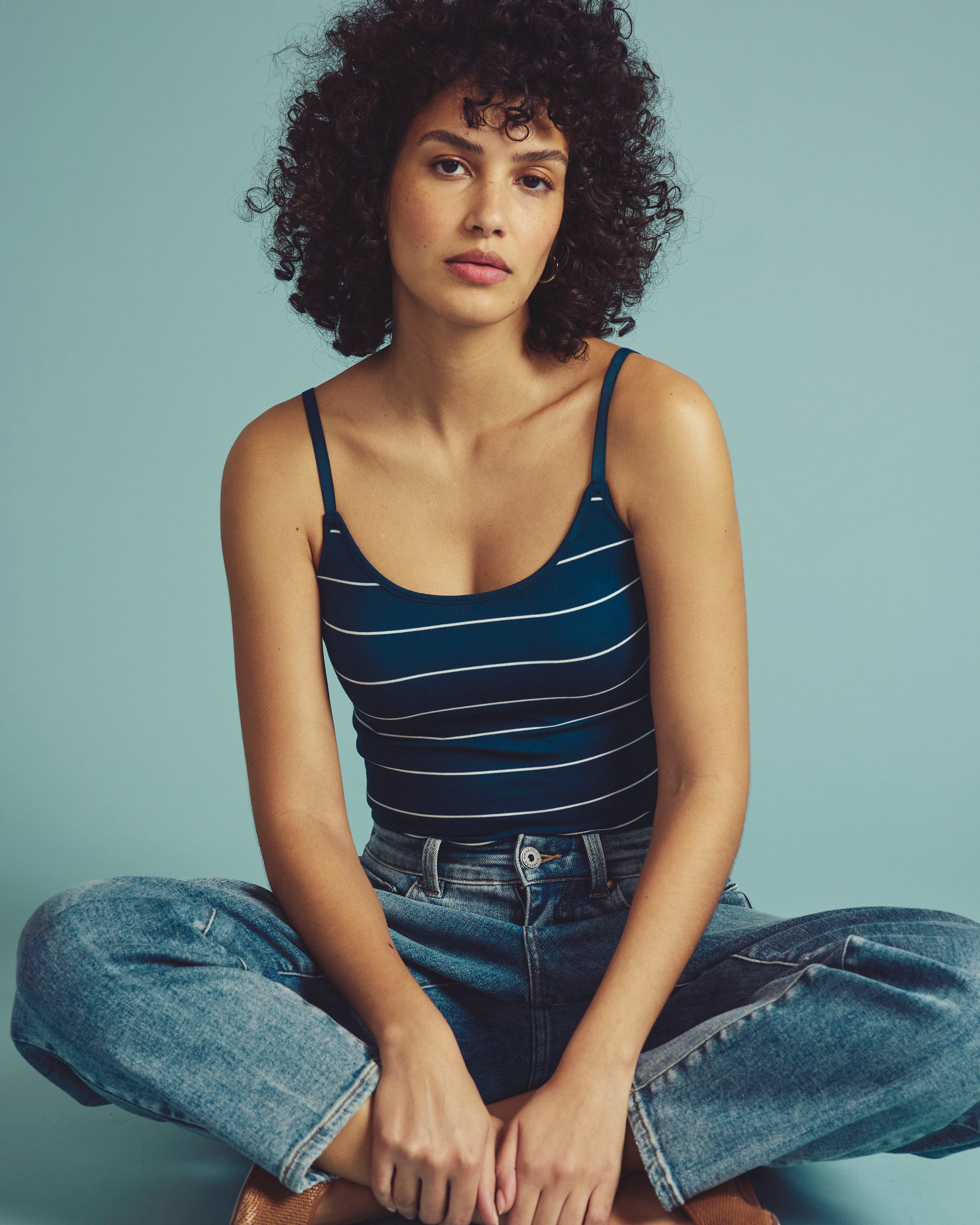 Cloud Rib Camisole - Teal/White Microstripe - Image 3