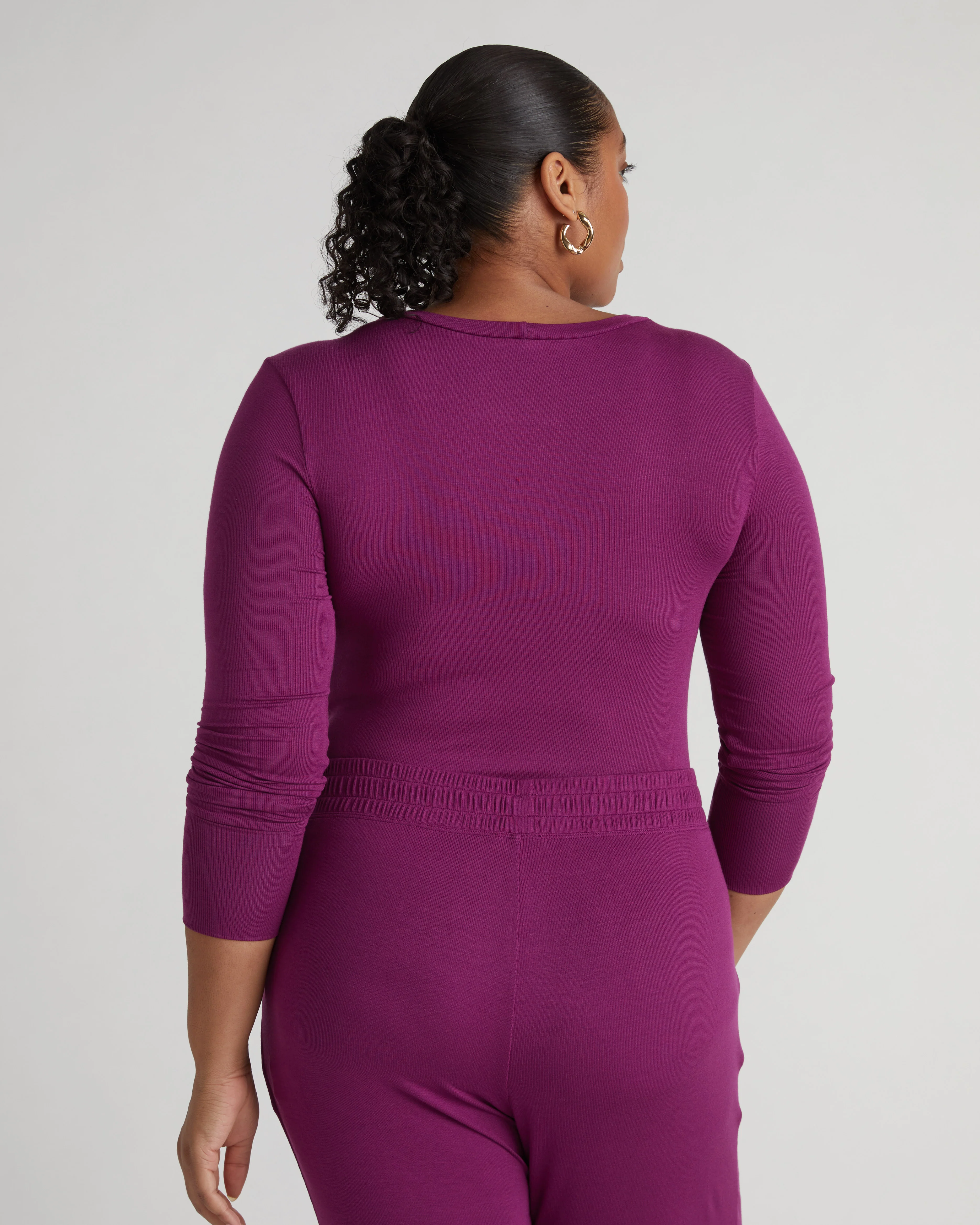 Cloud Rib Long Sleeve Crew Neck Tee - Goji Berry - Image 3