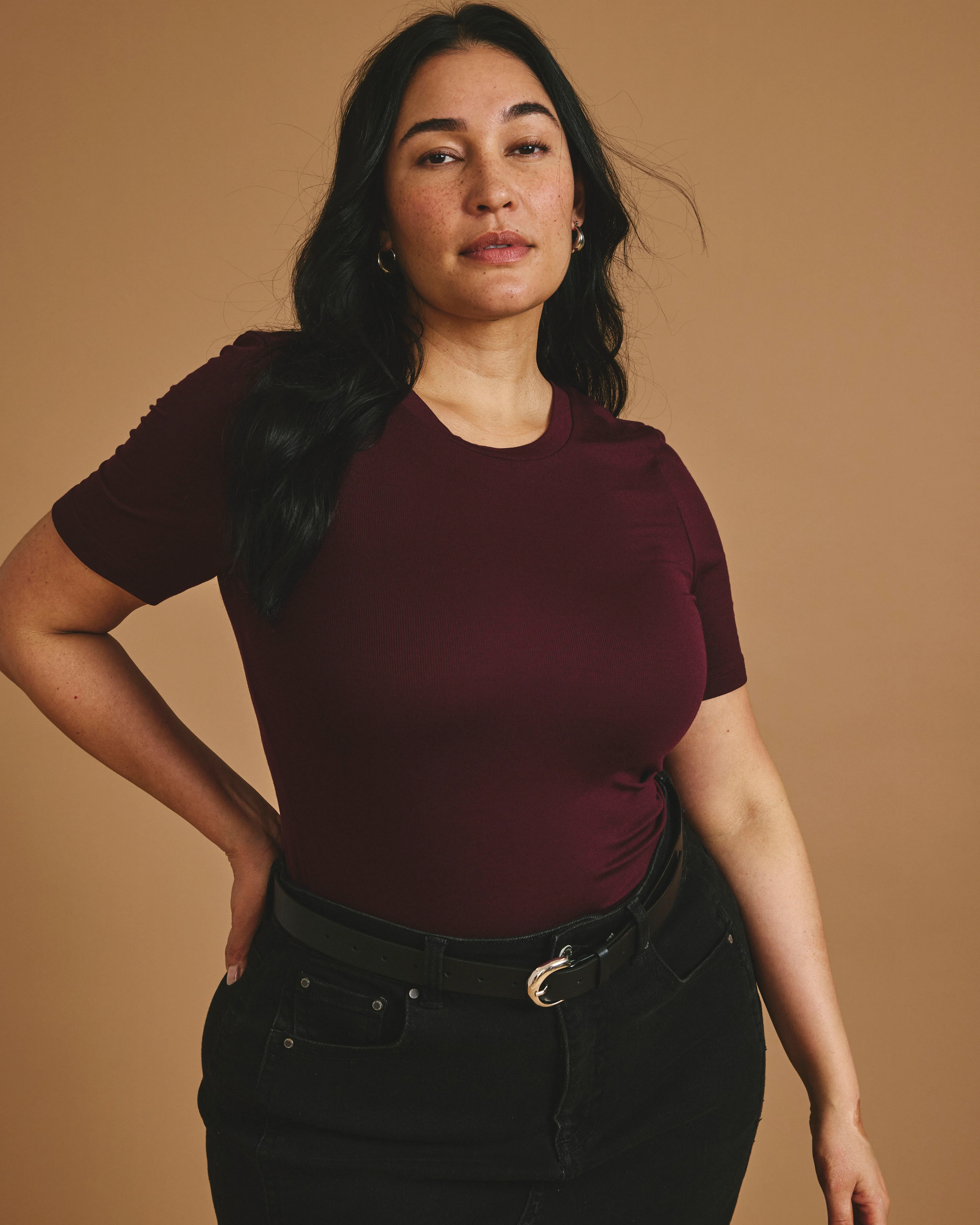 Cloud Rib Short Sleeve Crew Neck Tee - Black Cherry - Image 2