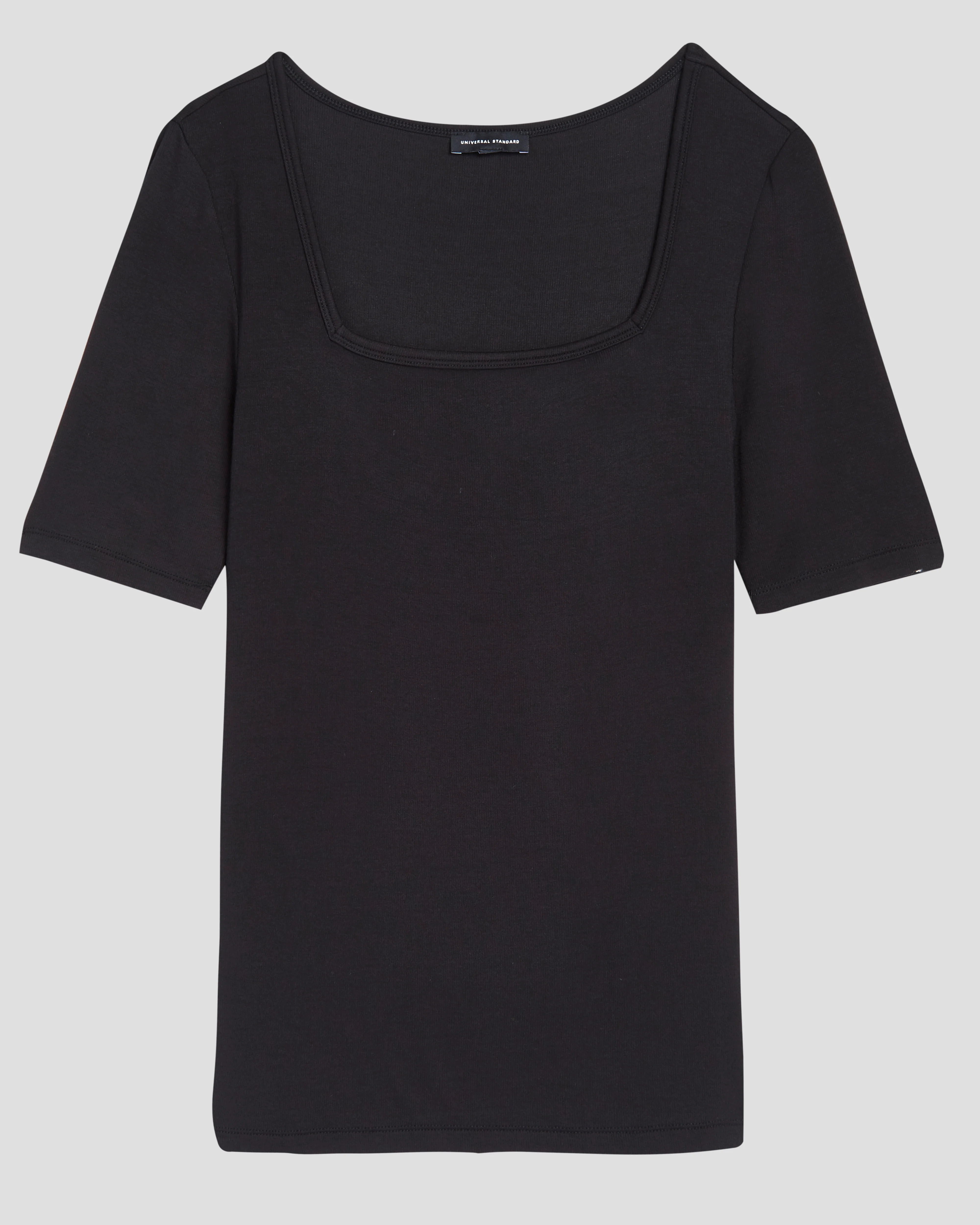 Cloud Rib Short Sleeve Square Neck Tee - Black - Image 3