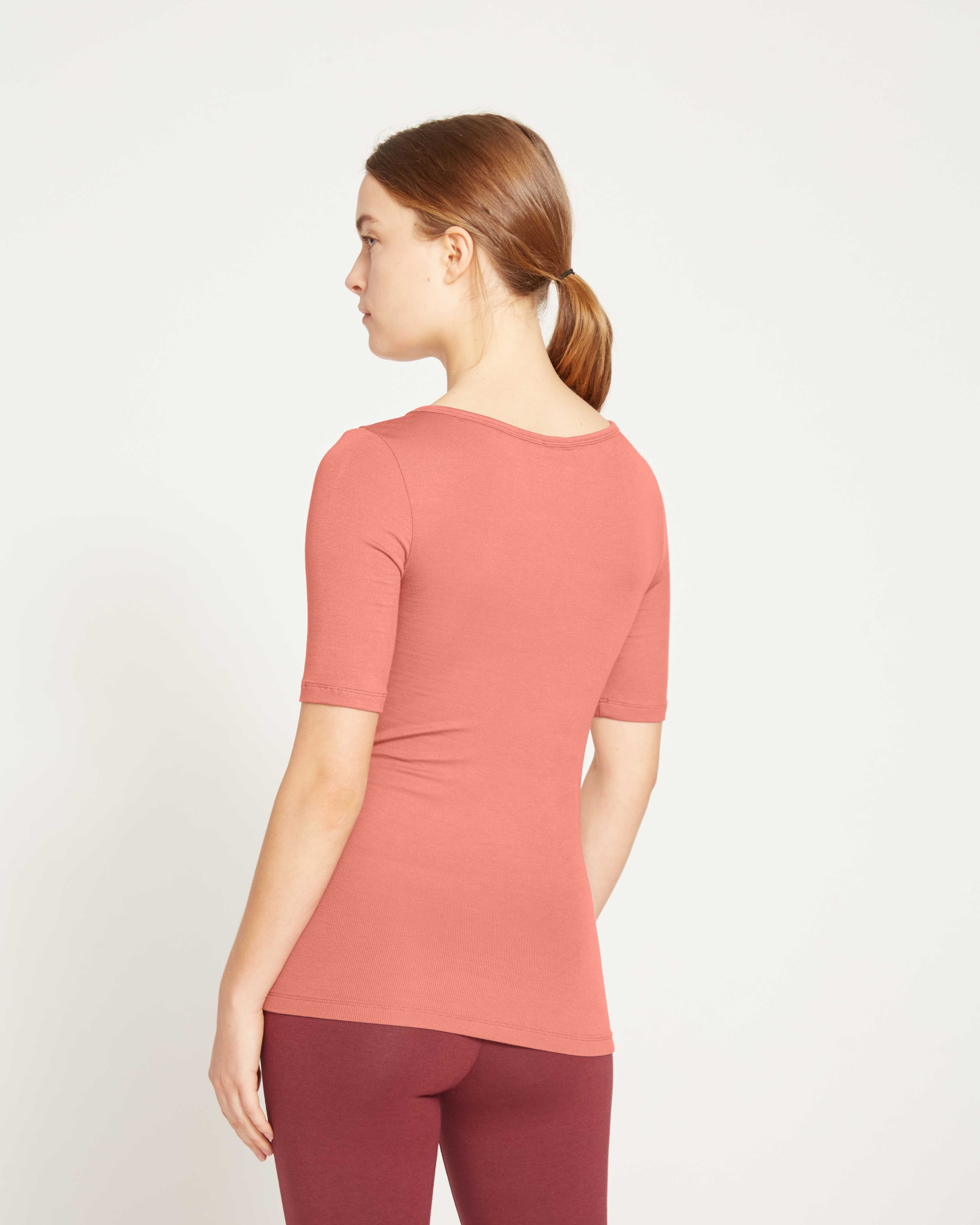 Cloud Rib Short Sleeve Square Neck Tee - Terracotta - Image 5