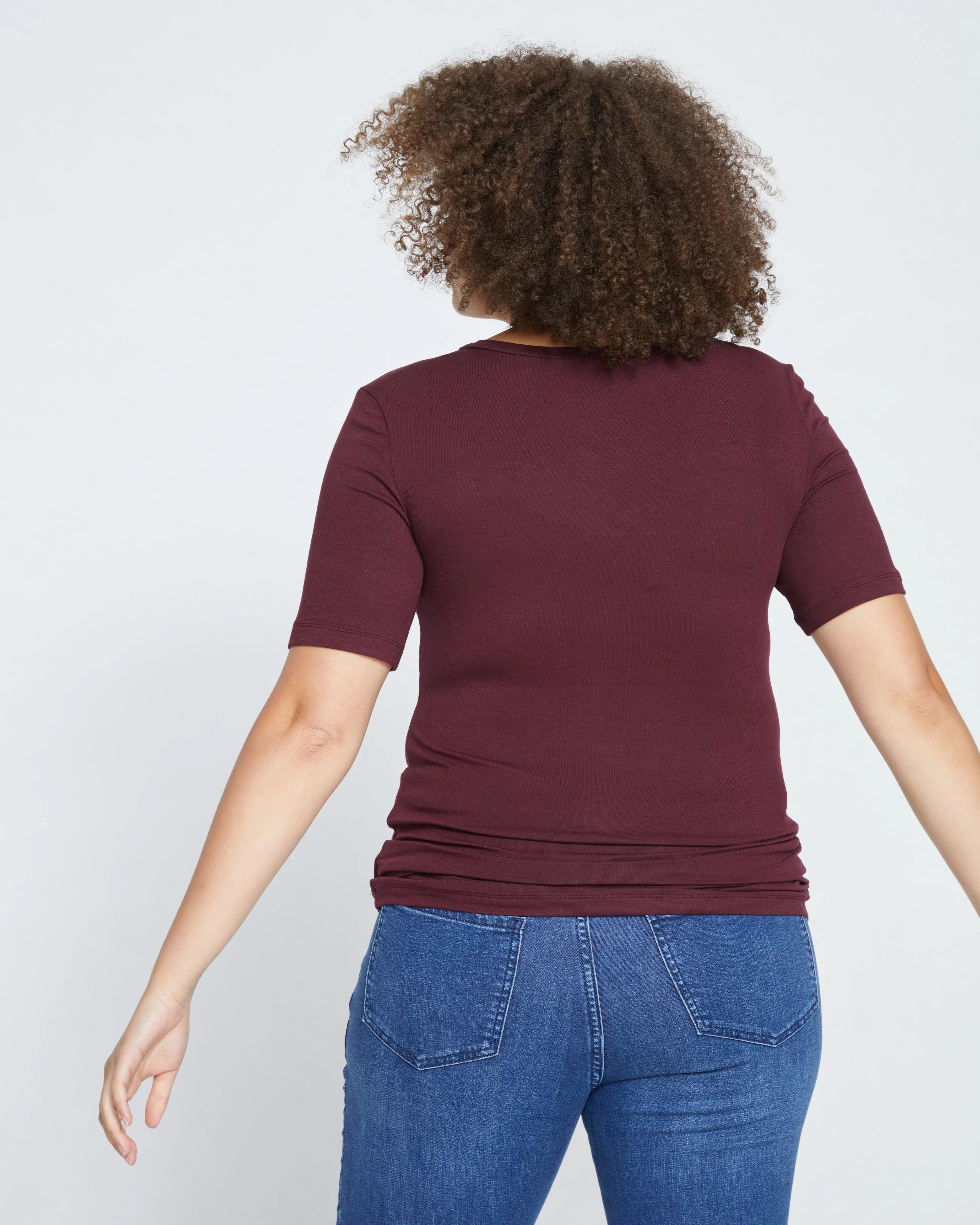 Cloud Rib Short Sleeve V-Neck Tee - Black Cherry - Image 5