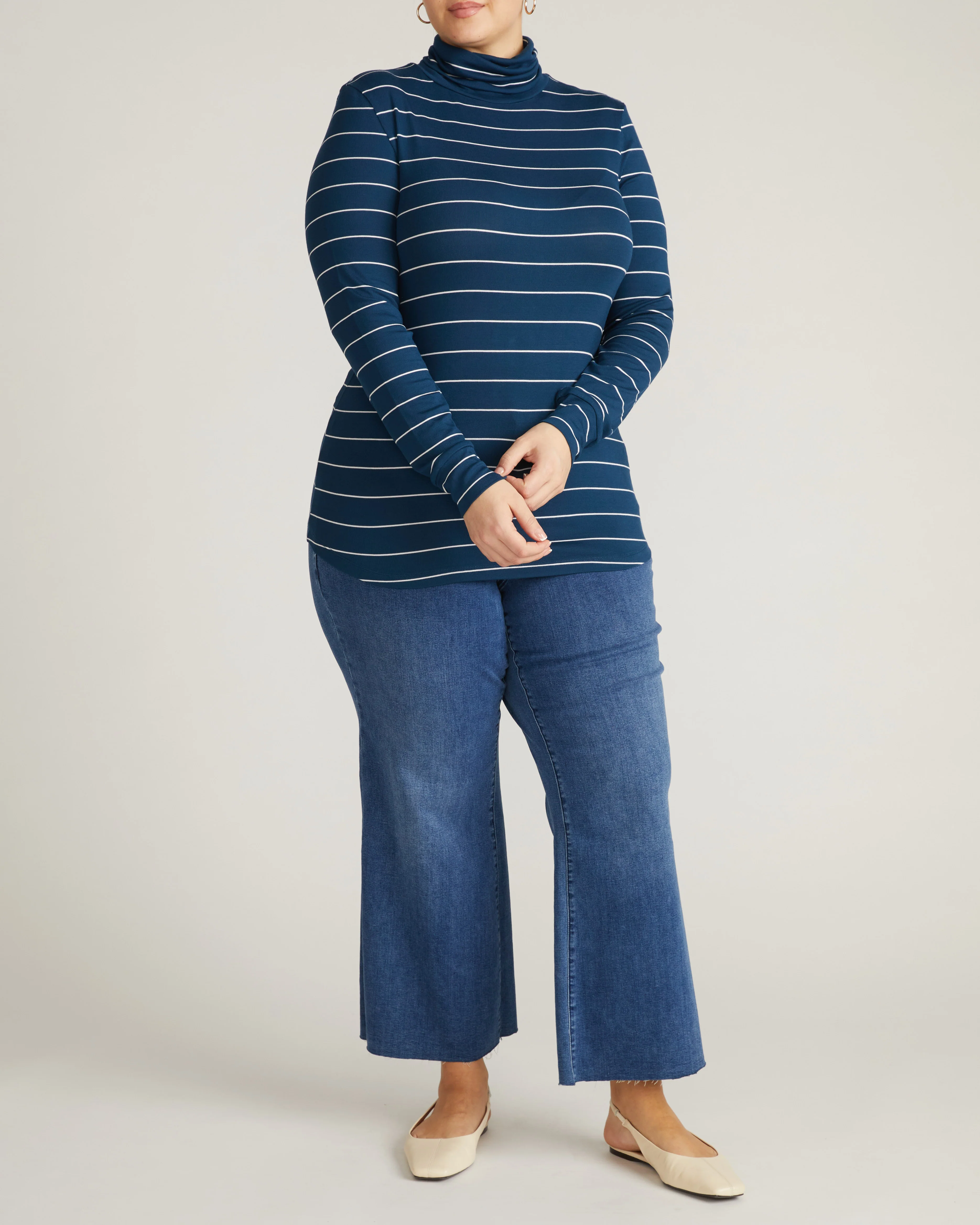 Cloud Rib Turtleneck - Teal/White Microstripe - Image 3
