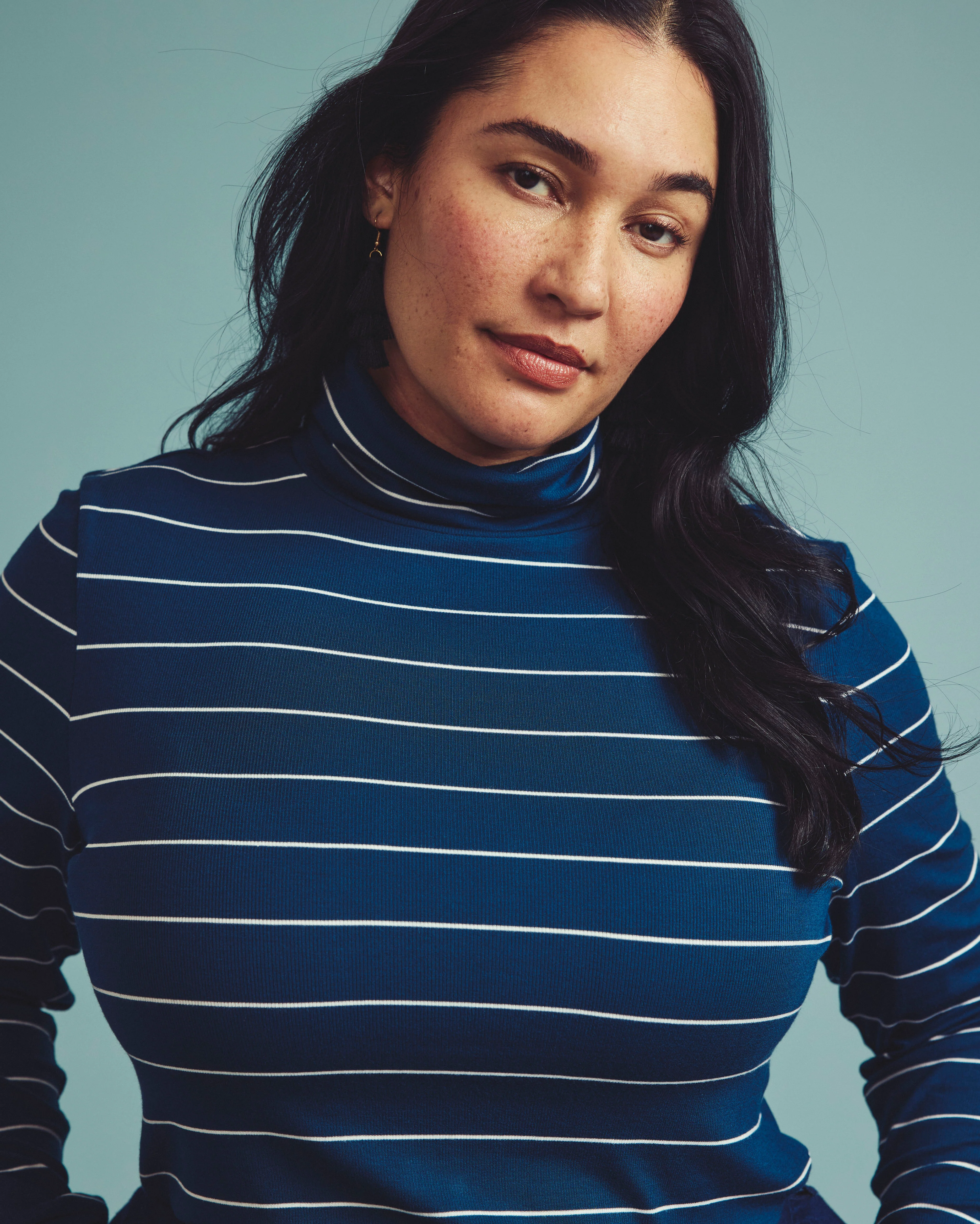 Cloud Rib Turtleneck - Teal/White Microstripe - Image 6