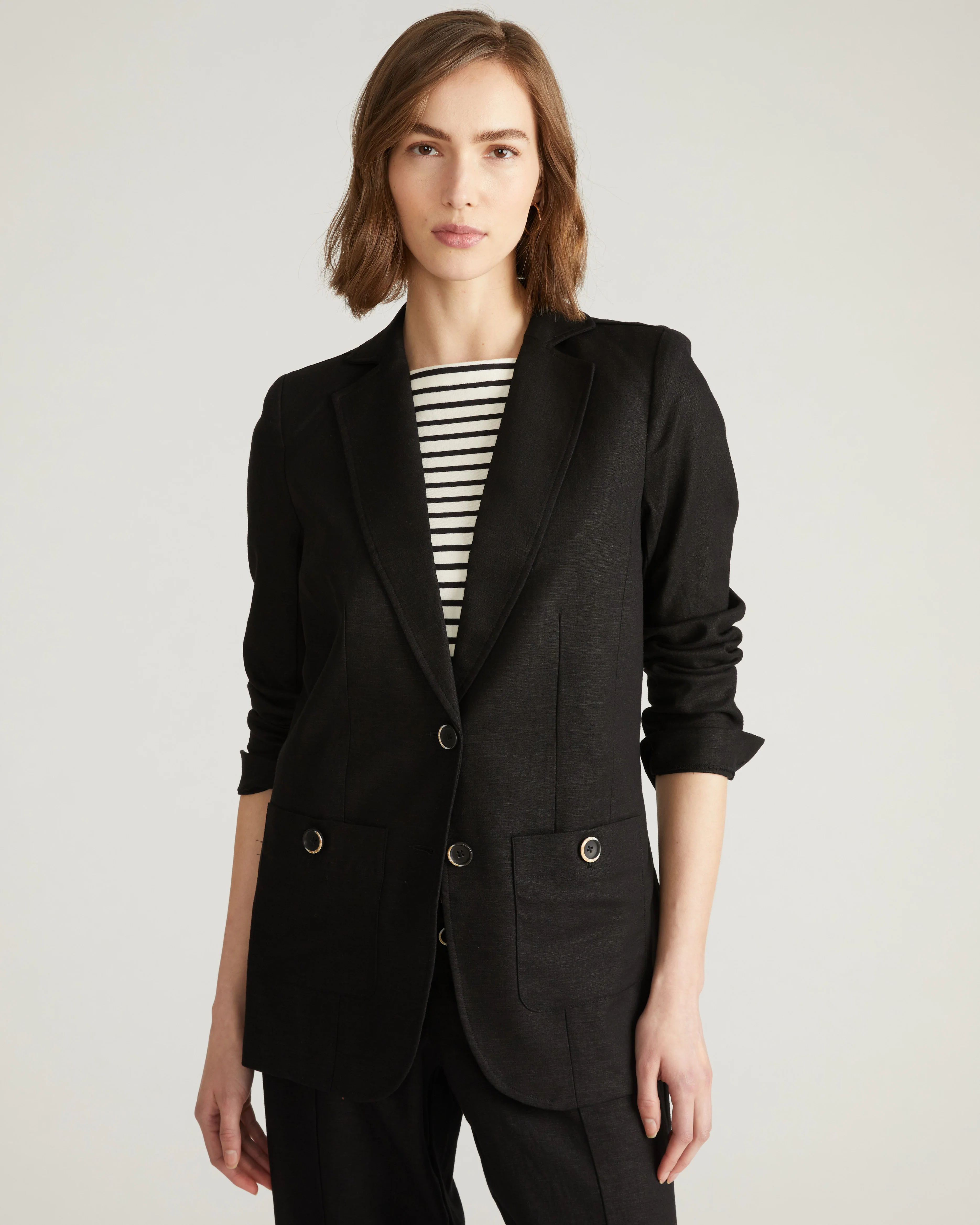 Coastal Linen Blazer - Black - Image 3
