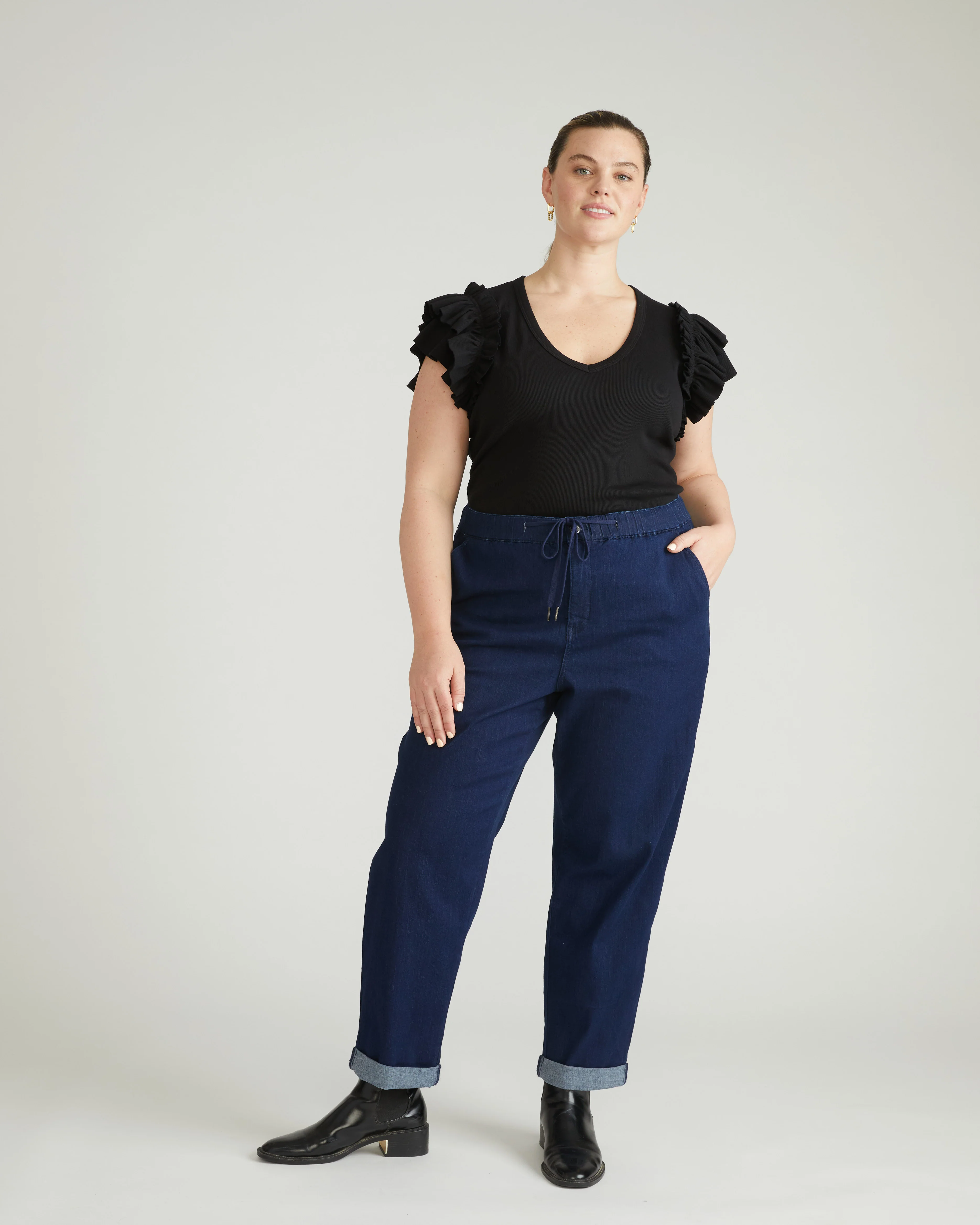 ComfortDenim Drawstring Jeans - Dark Indigo - Image 3