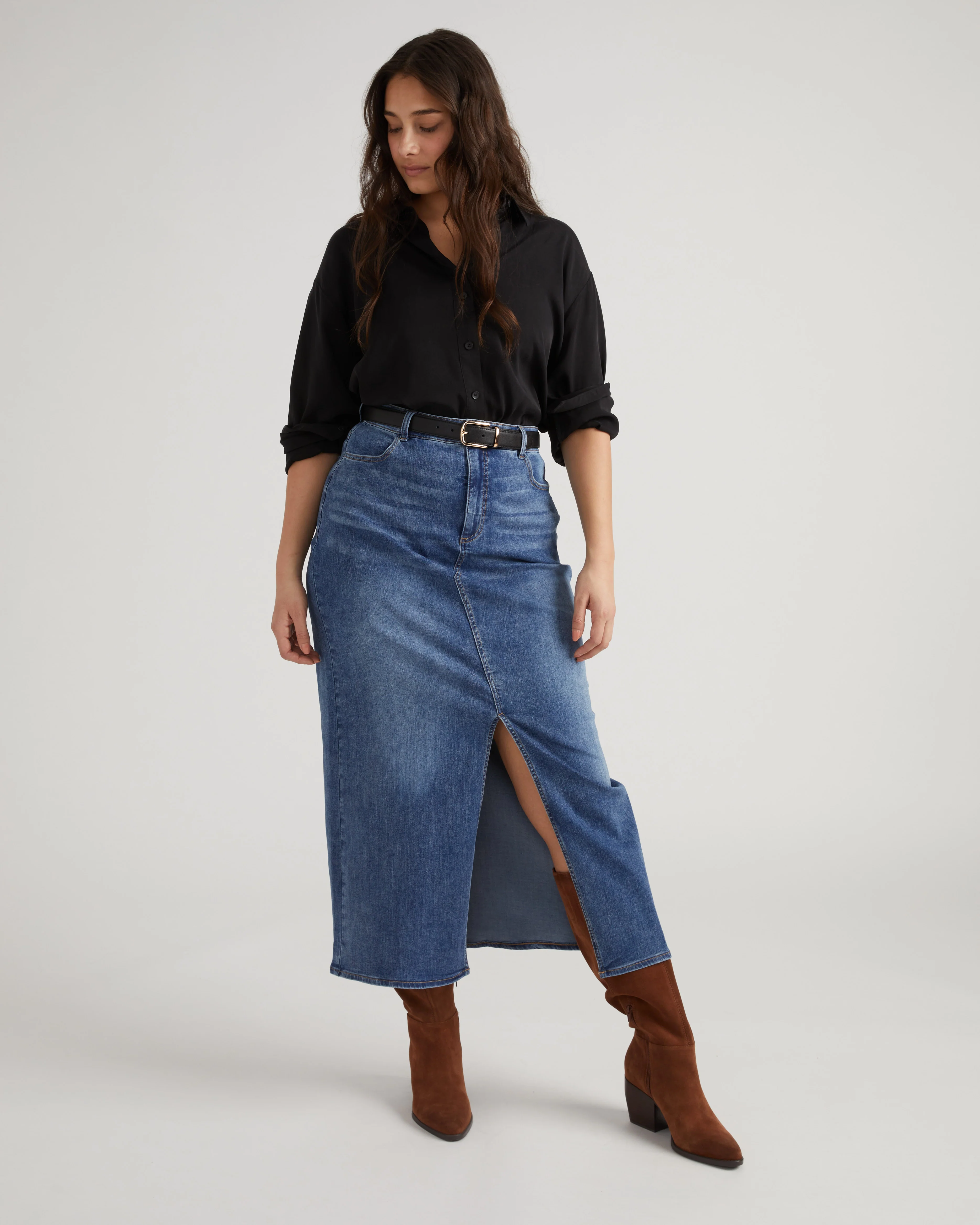 ComfortDenim Maxi Skirt - Western Blue Wash - Image 3
