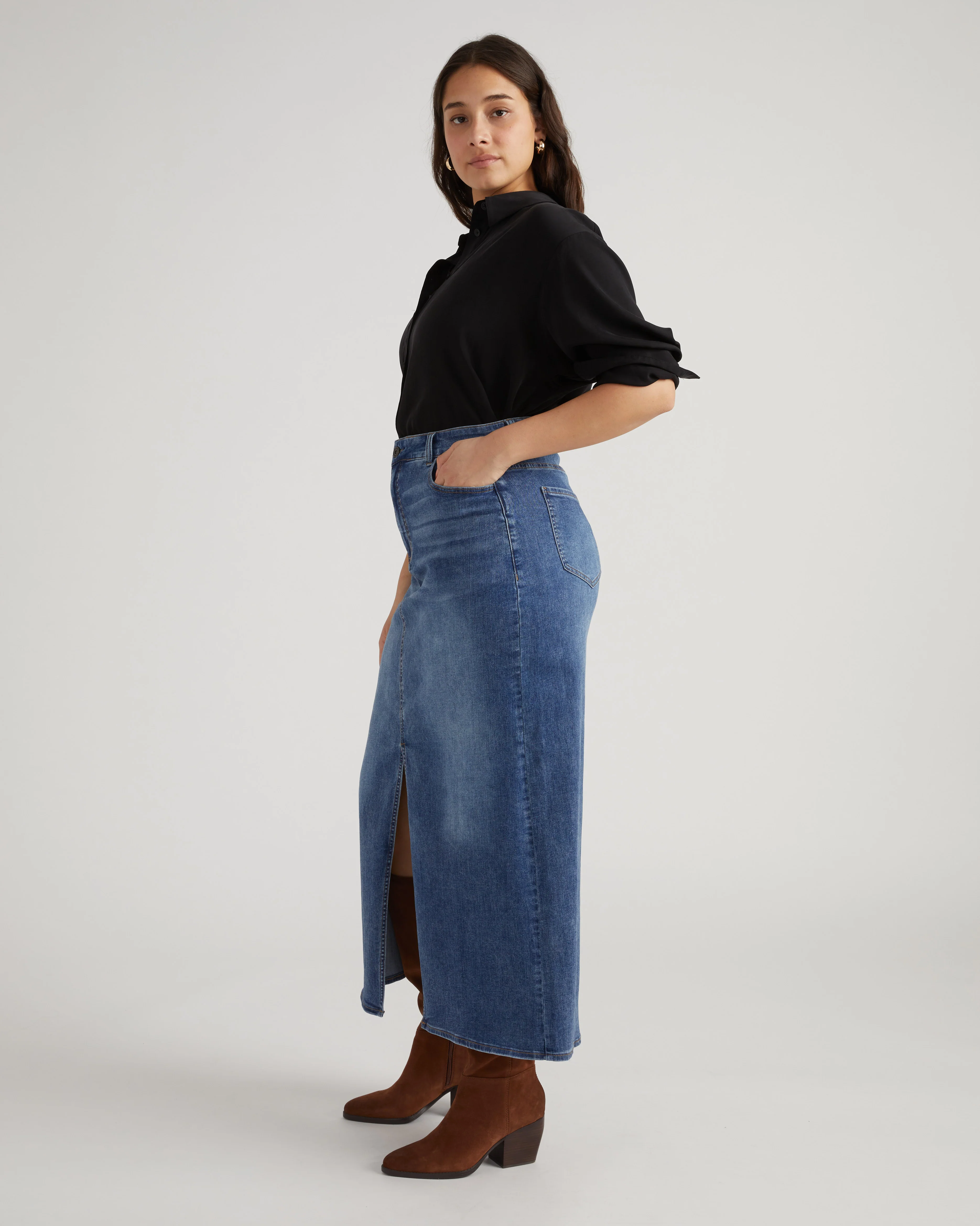 ComfortDenim Maxi Skirt - Western Blue Wash - Image 5