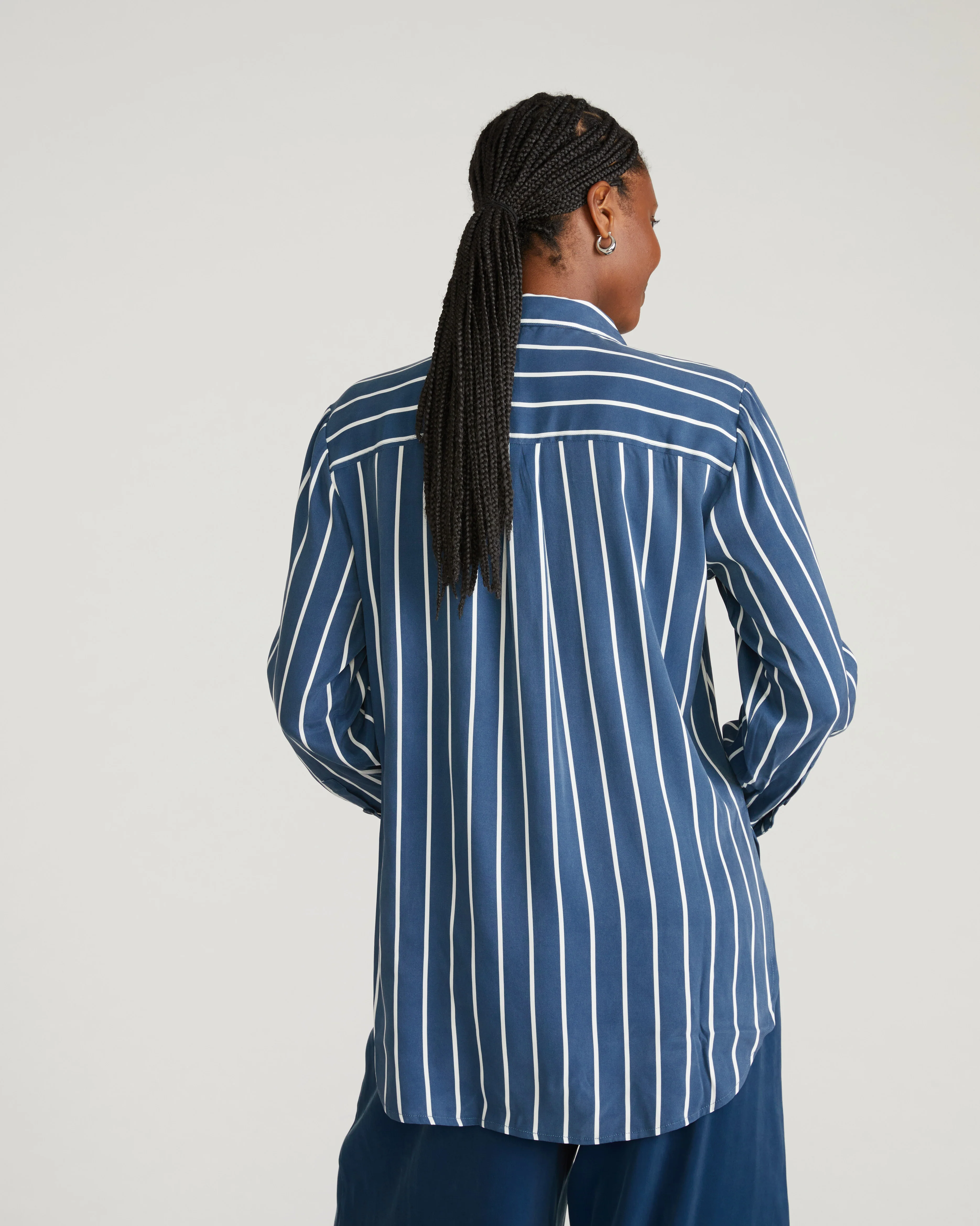 Cooling Stretch Cupro Artist Shirt - Ensign Blue/White Stripe - Image 3