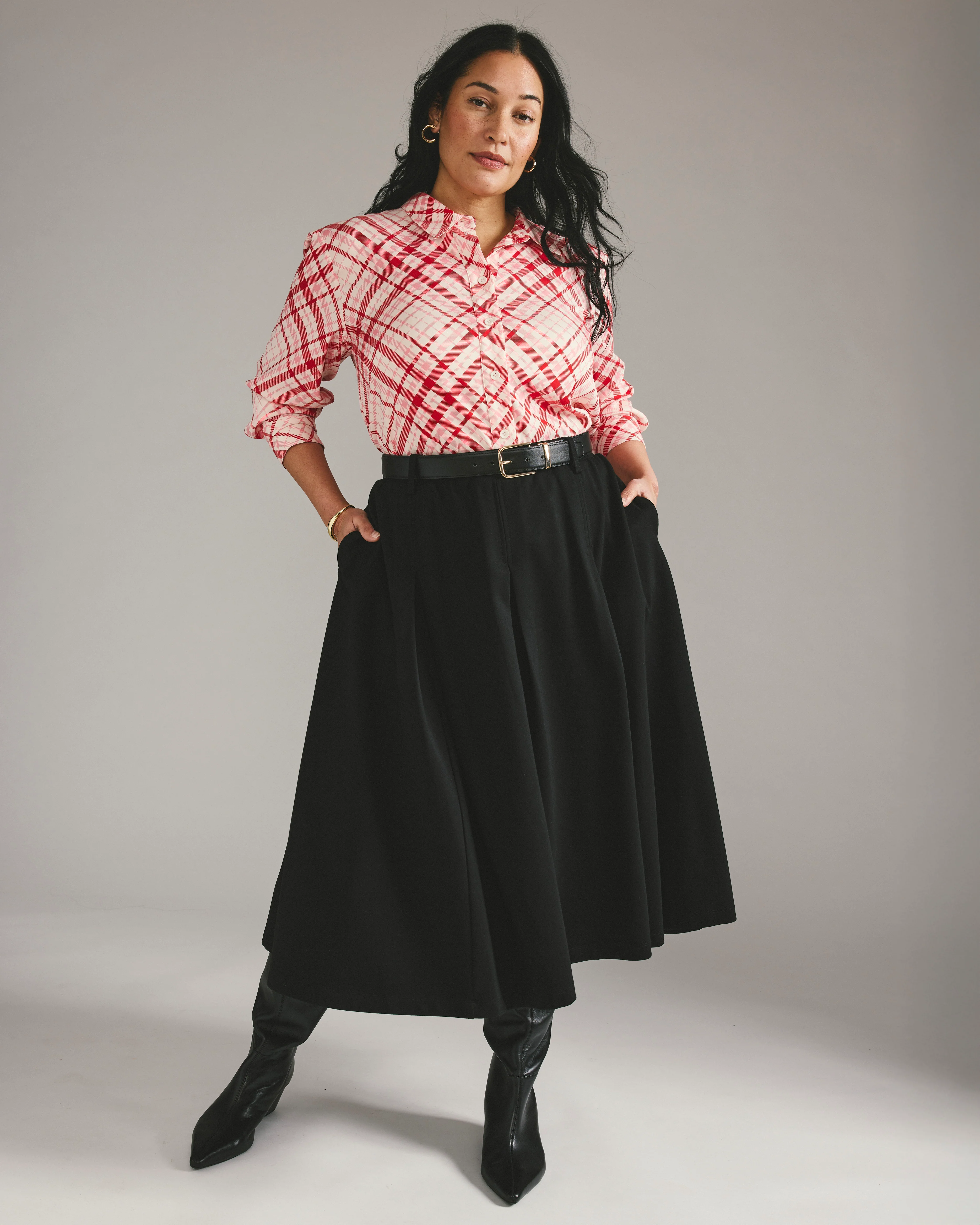Cooling Stretch Cupro Artist Shirt - Red Plaid Print - Image 2