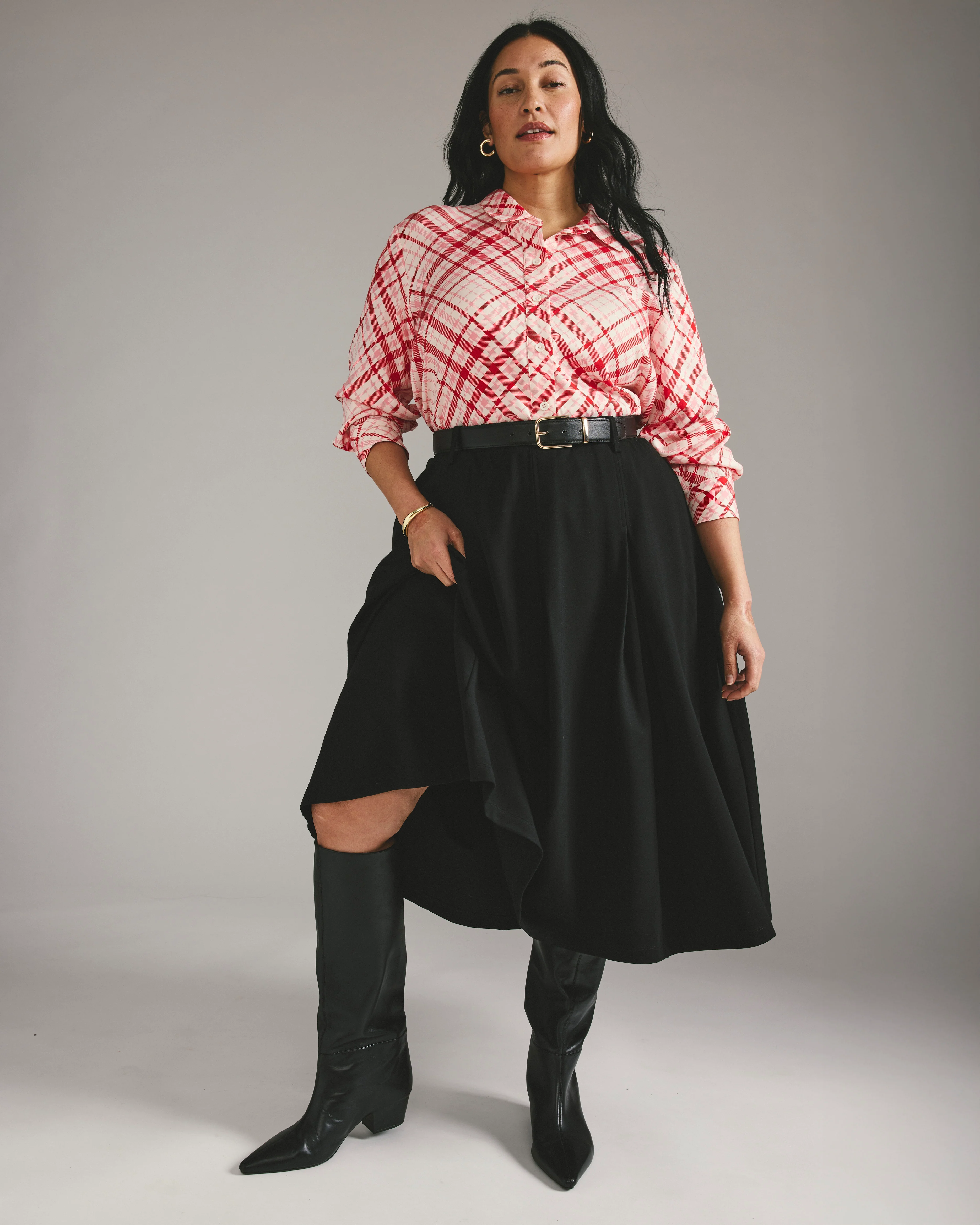 Cooling Stretch Cupro Artist Shirt - Red Plaid Print - Image 3