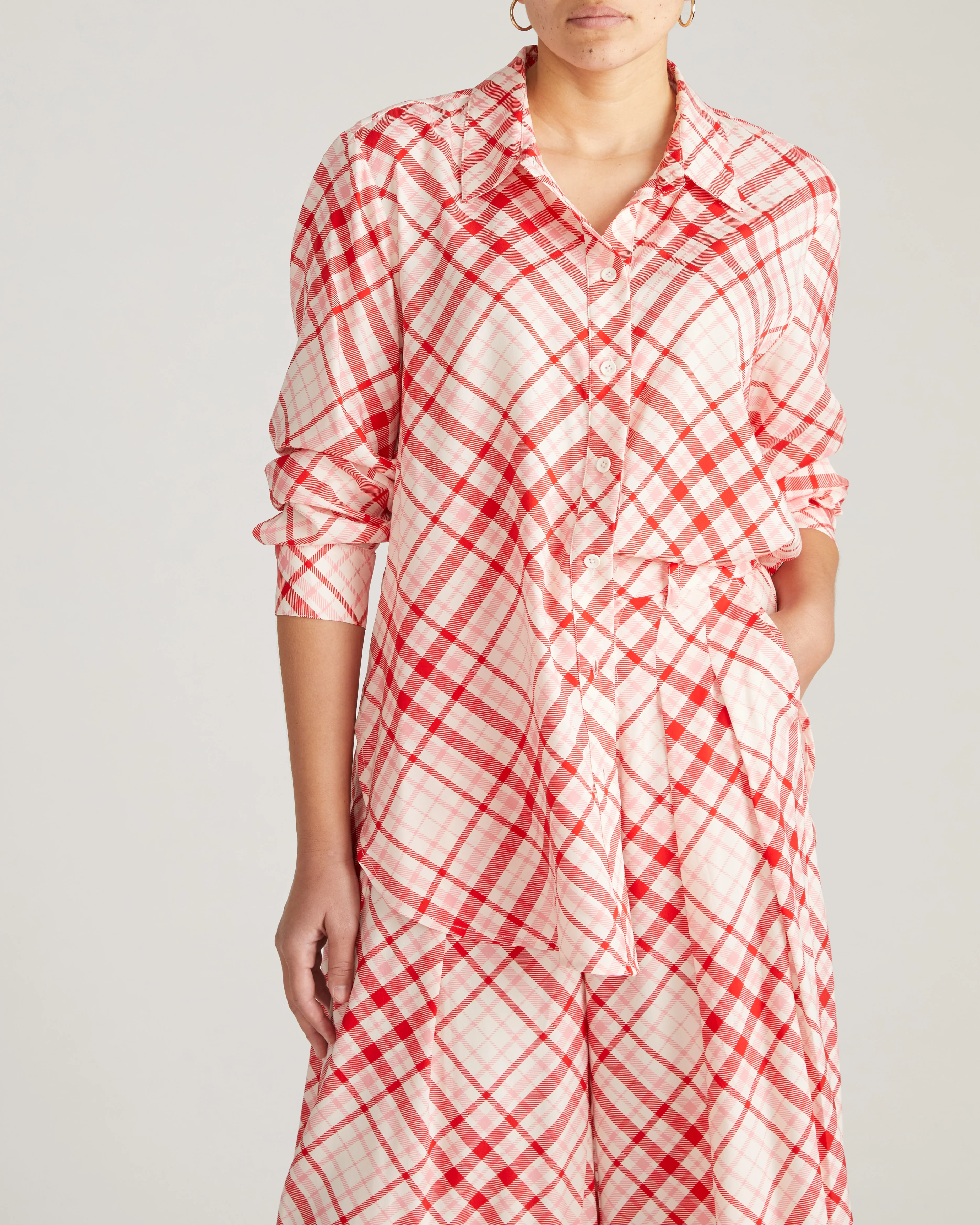 Cooling Stretch Cupro Artist Shirt - Red Plaid Print - Image 4