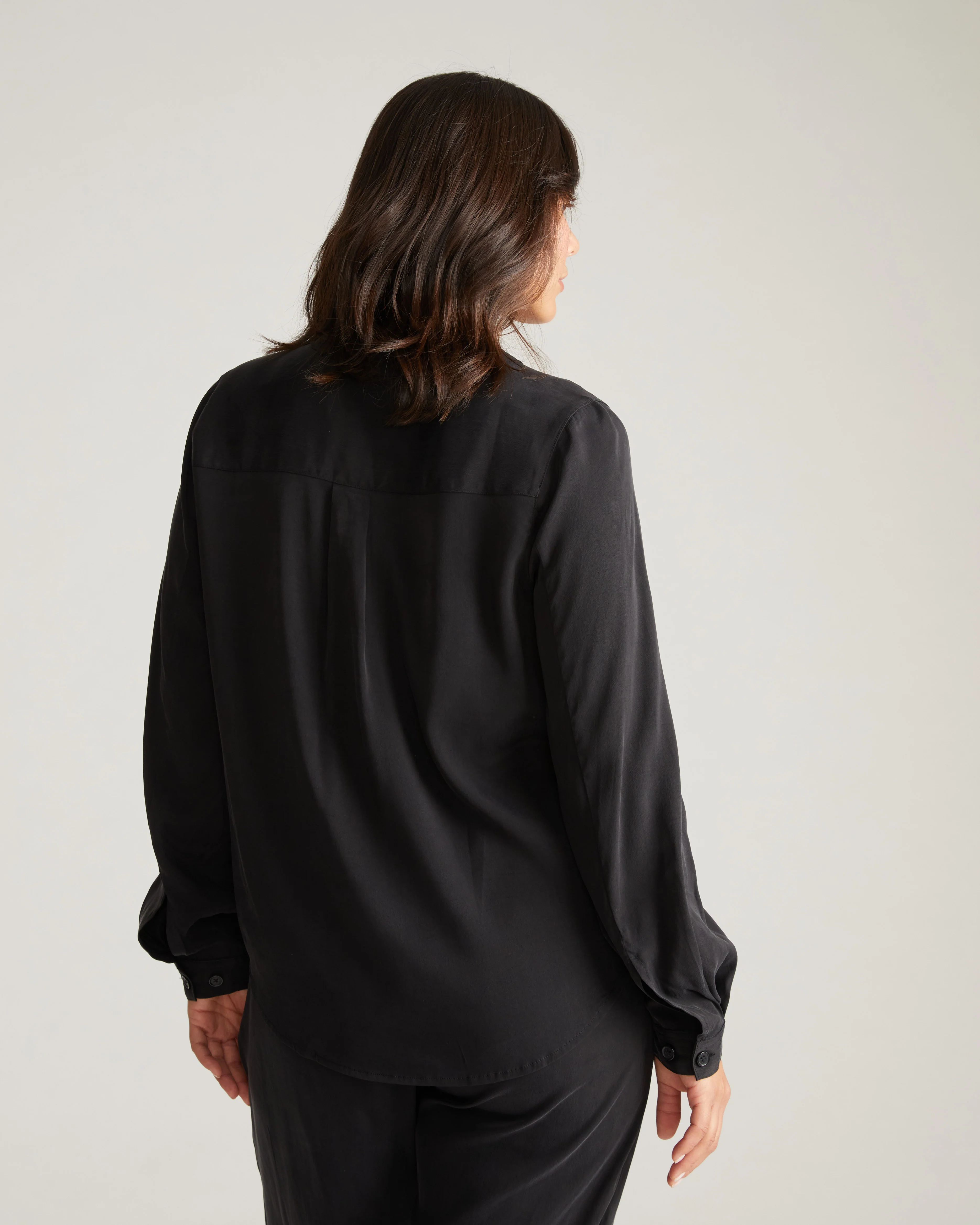 Cooling Stretch Cupro Button-Down Blouse - Black - Image 3