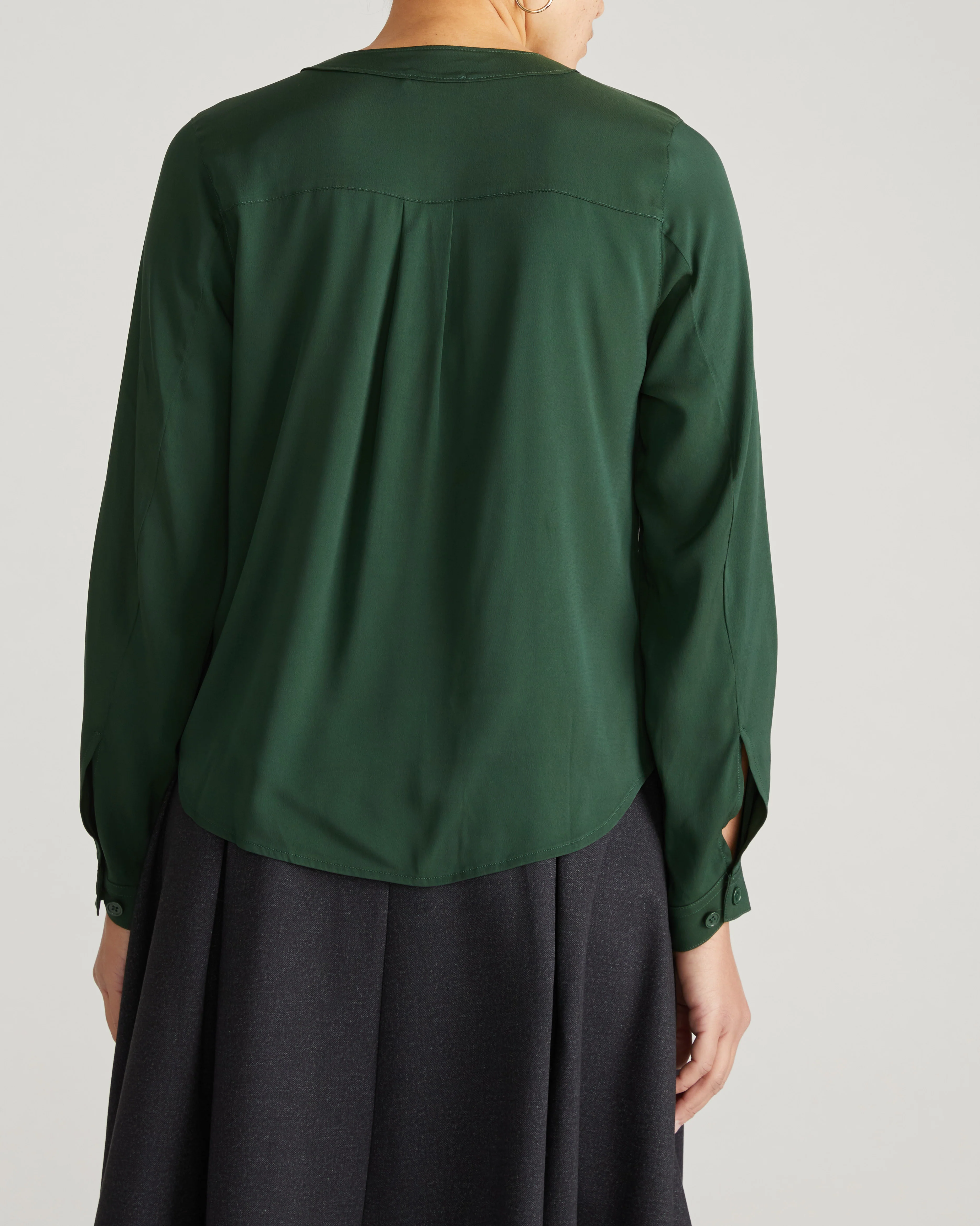 Cooling Stretch Cupro Button-Down Blouse - Forest Green - Image 5
