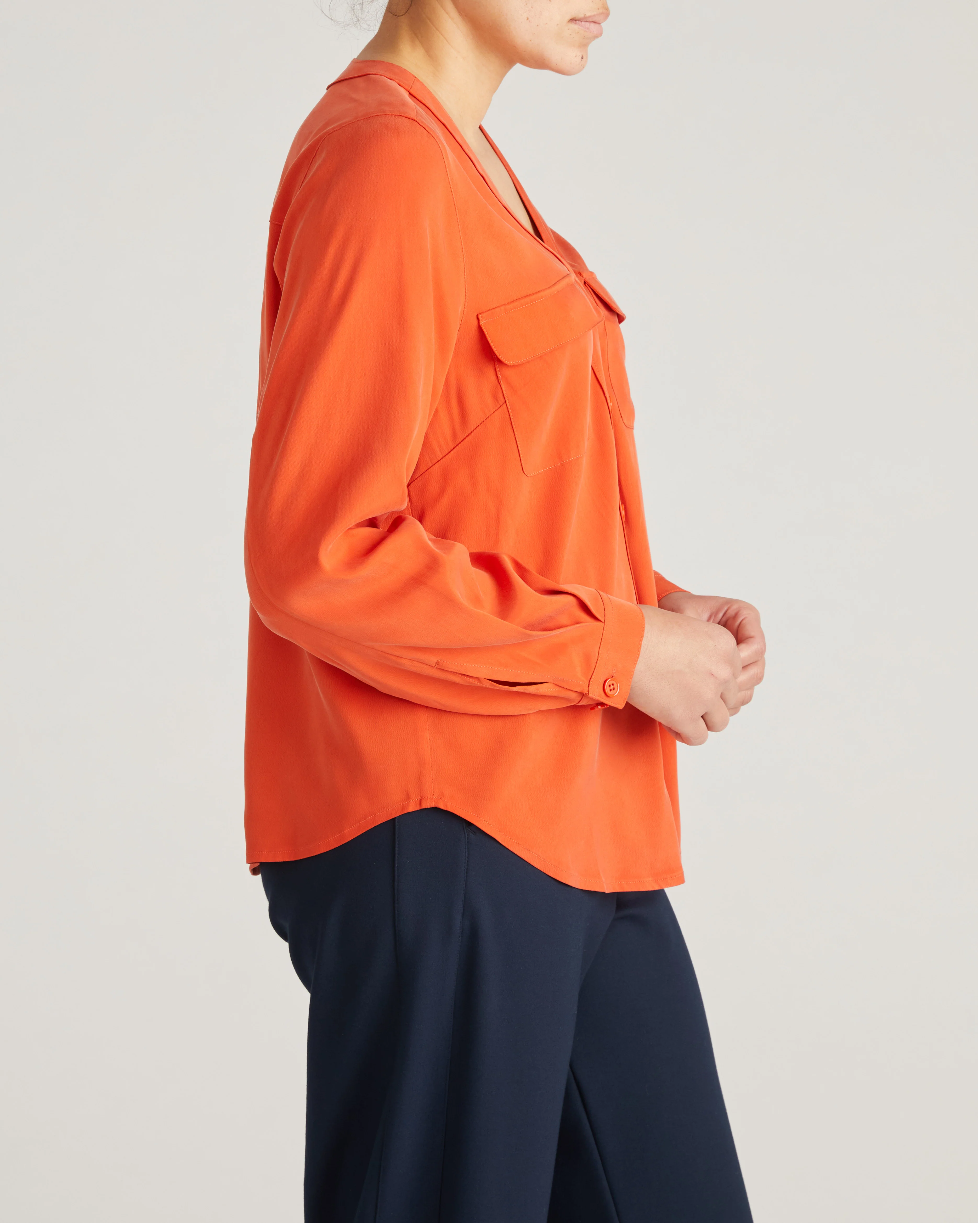 Cooling Stretch Cupro Button-Down Blouse - Orange Flame - Image 6