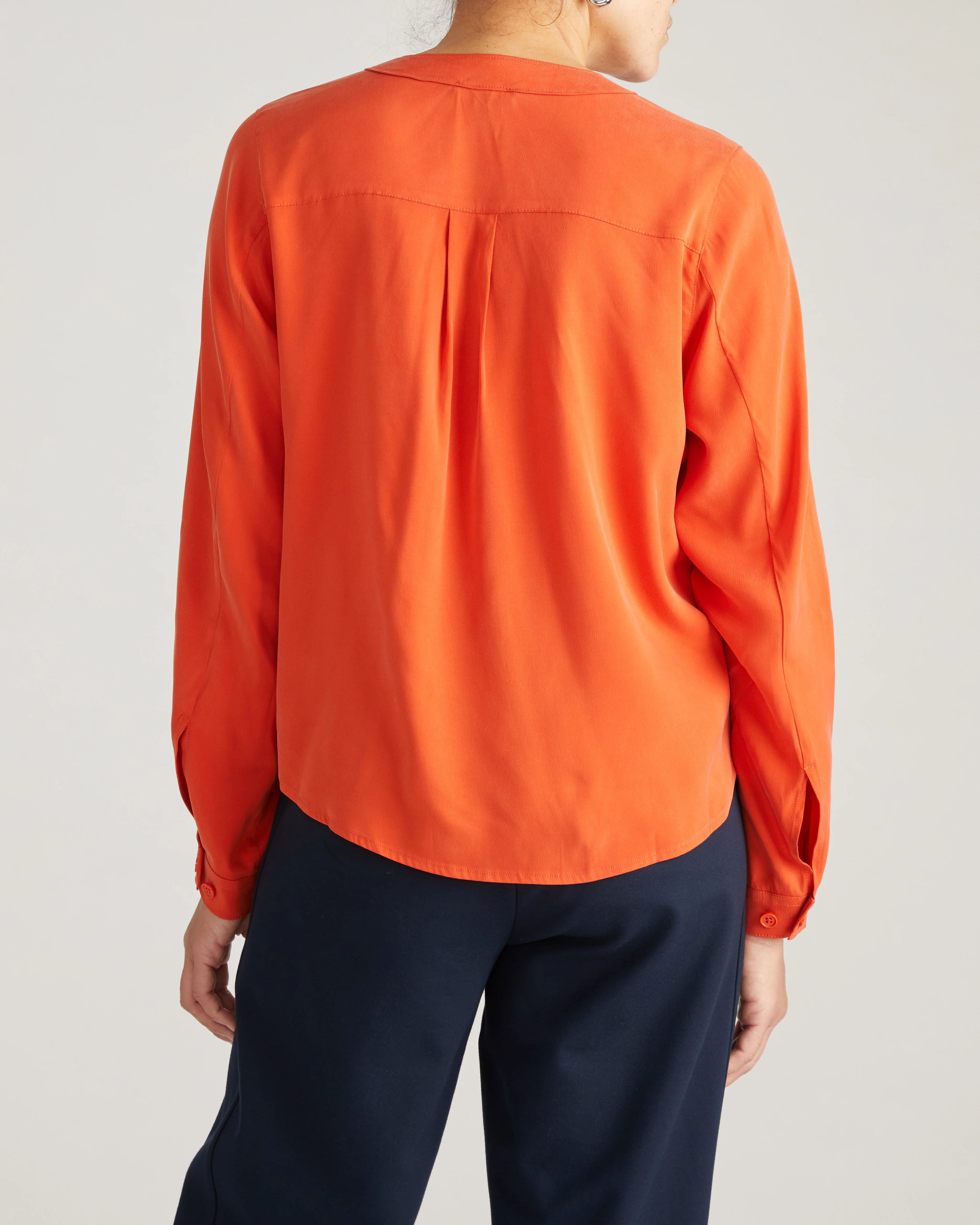 Cooling Stretch Cupro Button-Down Blouse - Orange Flame - Image 7