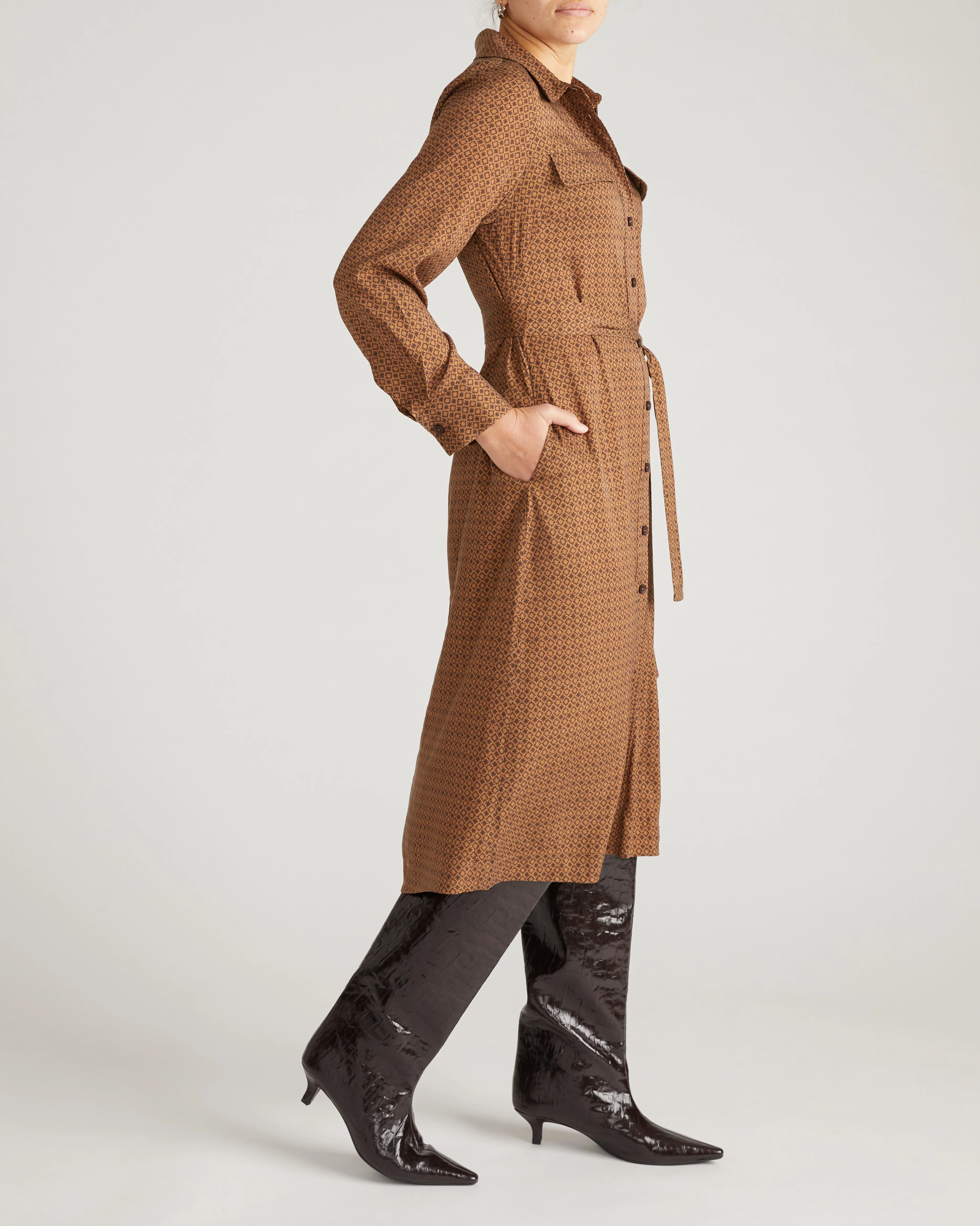Cooling Stretch Cupro Savannah Dress - Brown Hacienda Print - Image 4